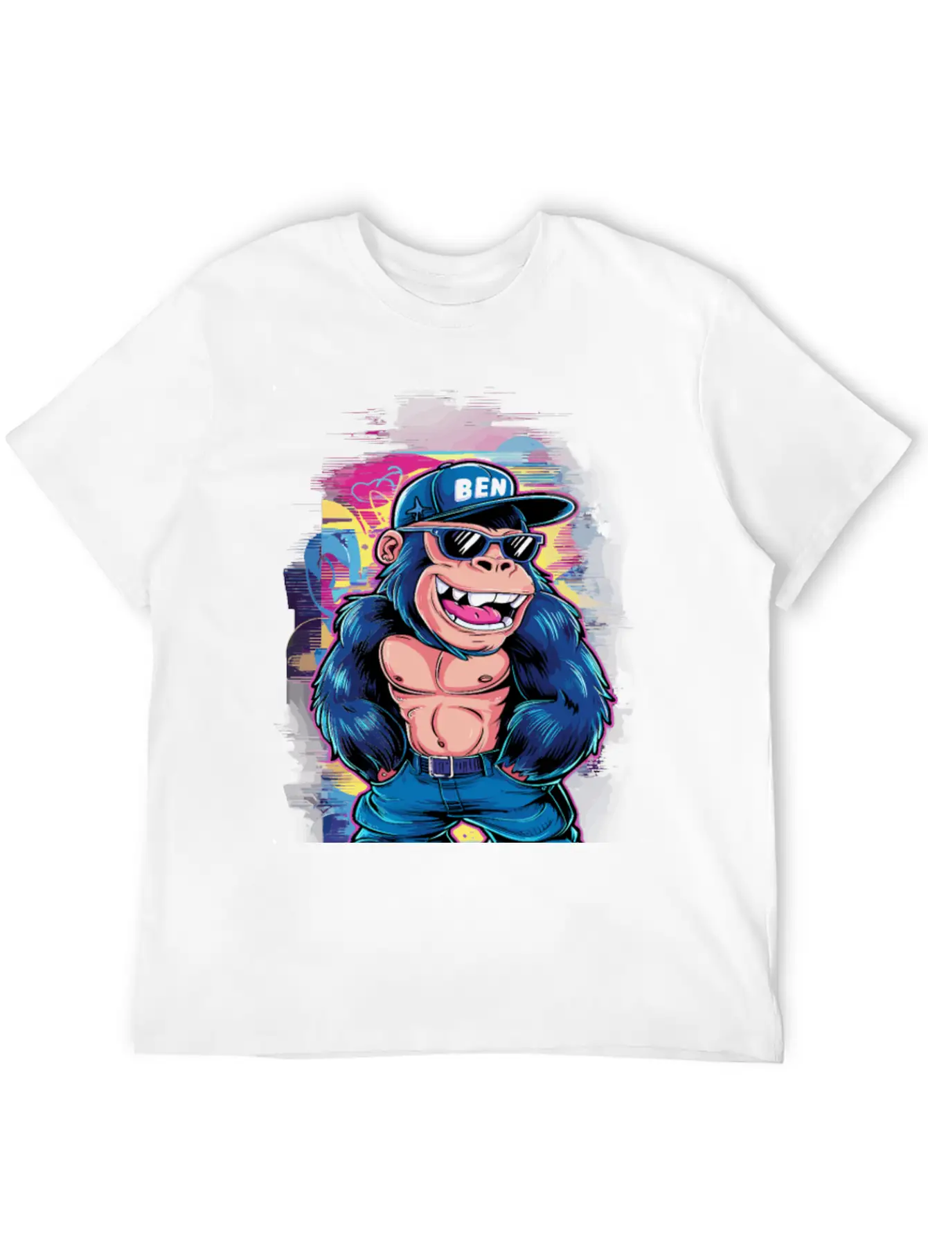 Street Art Gorilla Music Unisex Short Sleeve Soft Cotton T-Shirt – Casual Everyday Wear