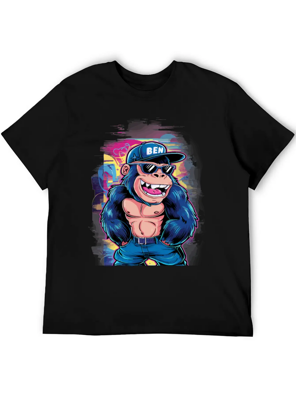 Street Art Gorilla Music Unisex Short Sleeve Soft Cotton T-Shirt – Casual Everyday Wear