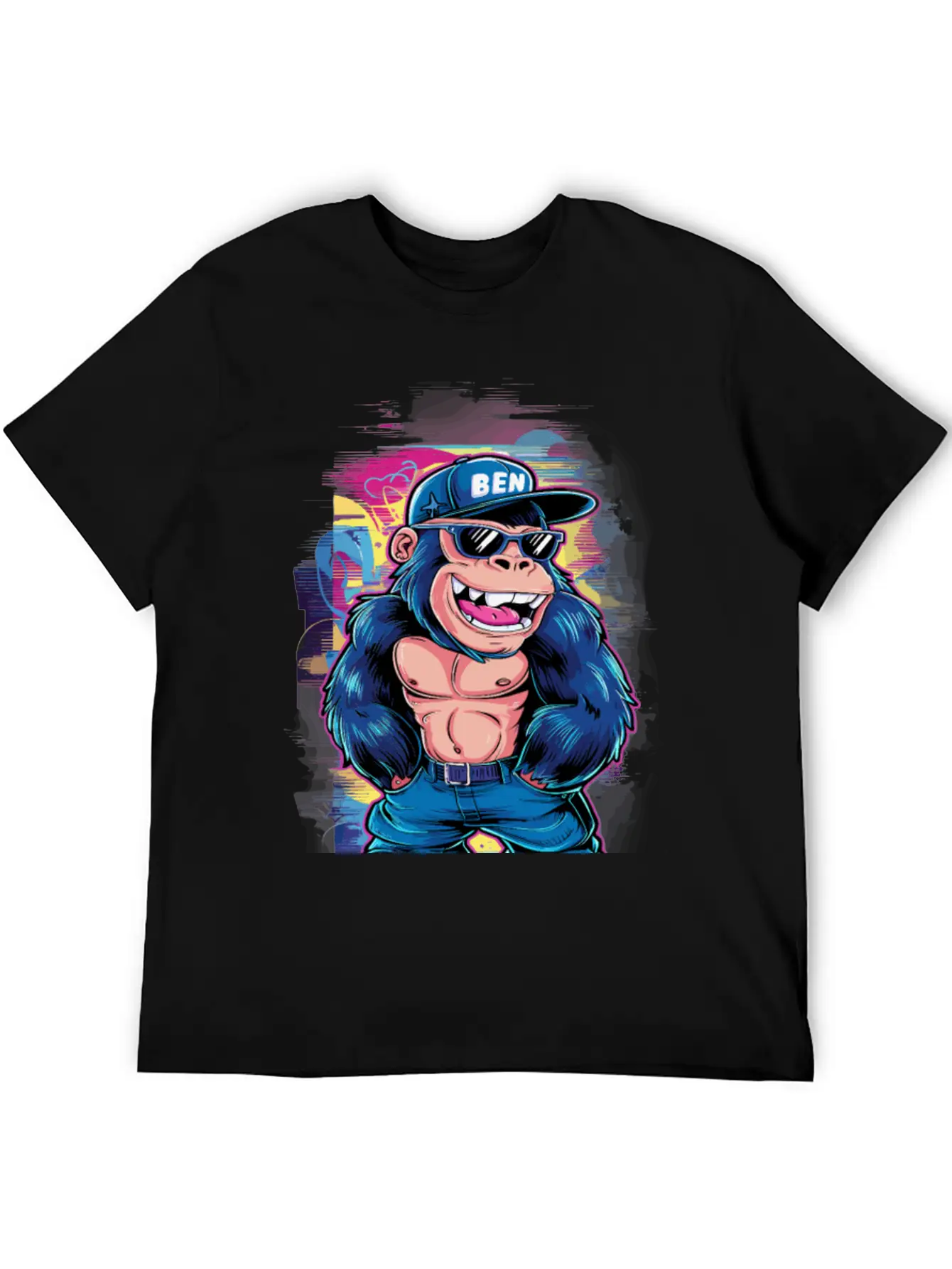 Street Art Gorilla Music Unisex Short Sleeve Soft Cotton T-Shirt – Casual Everyday Wear