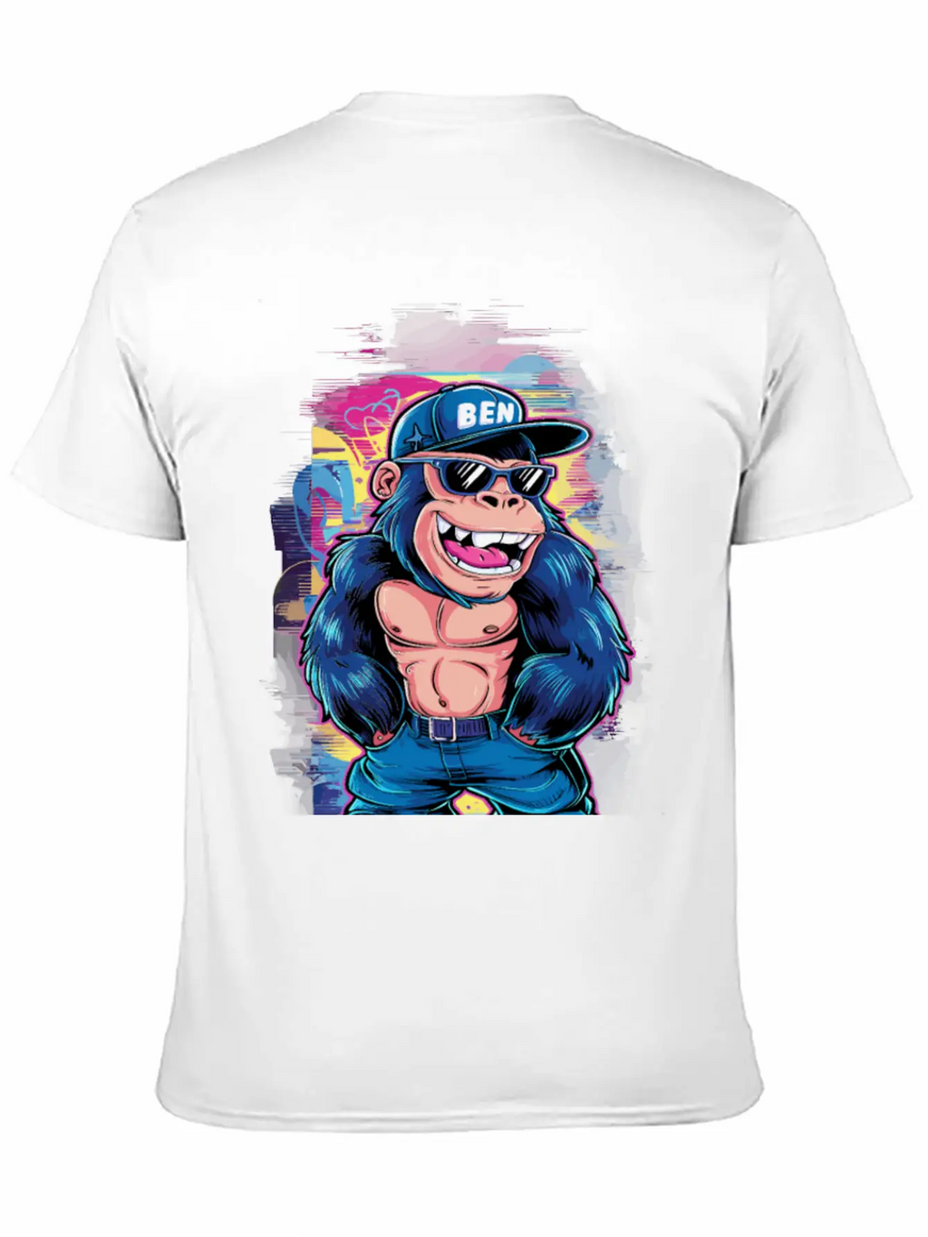 Street Art Gorilla Music Unisex Short Sleeve Soft Cotton T-Shirt – Casual Everyday Wear
