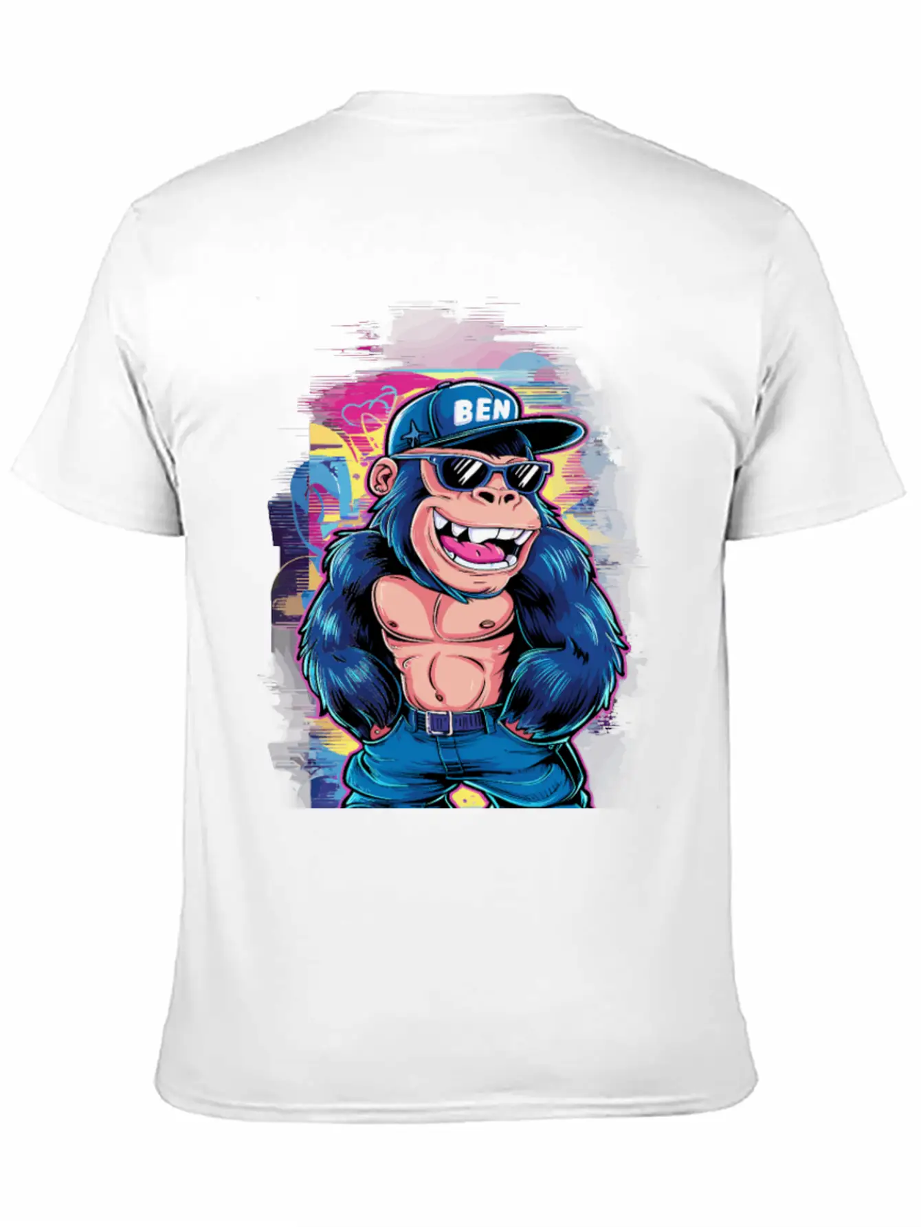 Street Art Gorilla Music Unisex Short Sleeve Soft Cotton T-Shirt – Casual Everyday Wear