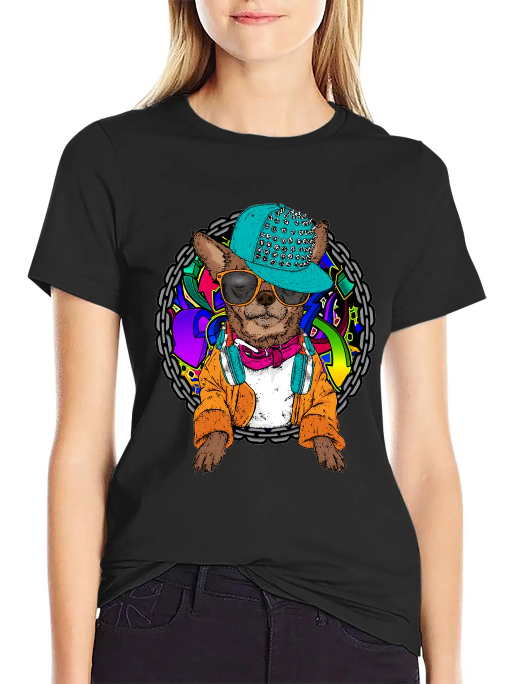 Street Dog Chihuahua Graffiti With Chain Dog Lover Stylish Everyday T-Shirt – Unisex Basic Cotton Tee