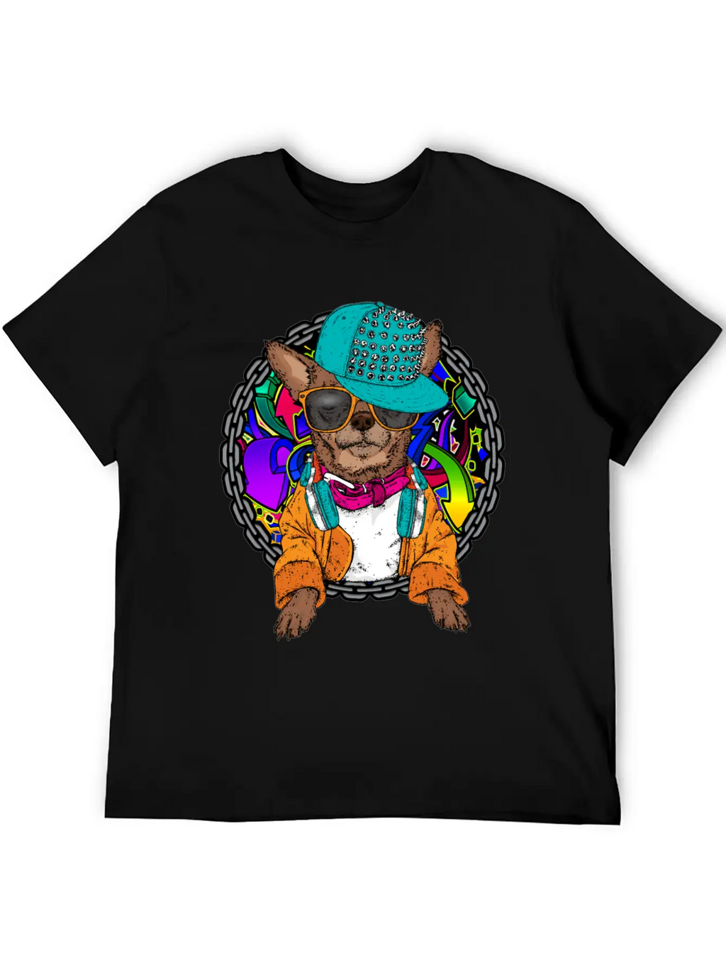 Street Dog Chihuahua Graffiti With Chain Dog Lover Stylish Everyday T-Shirt – Unisex Basic Cotton Tee