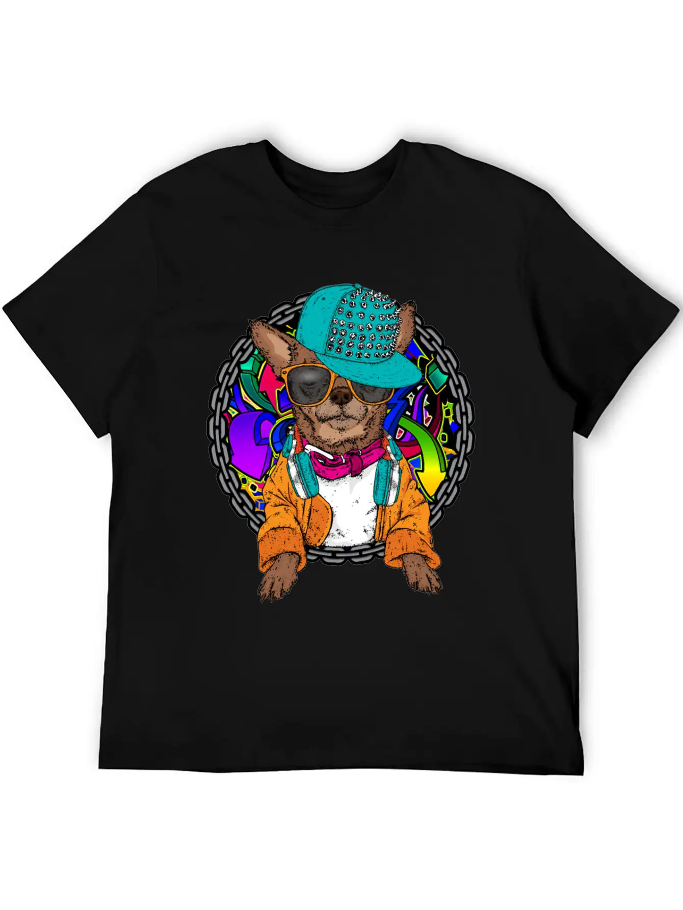 Street Dog Chihuahua Graffiti With Chain Dog Lover Stylish Everyday T-Shirt – Unisex Basic Cotton Tee