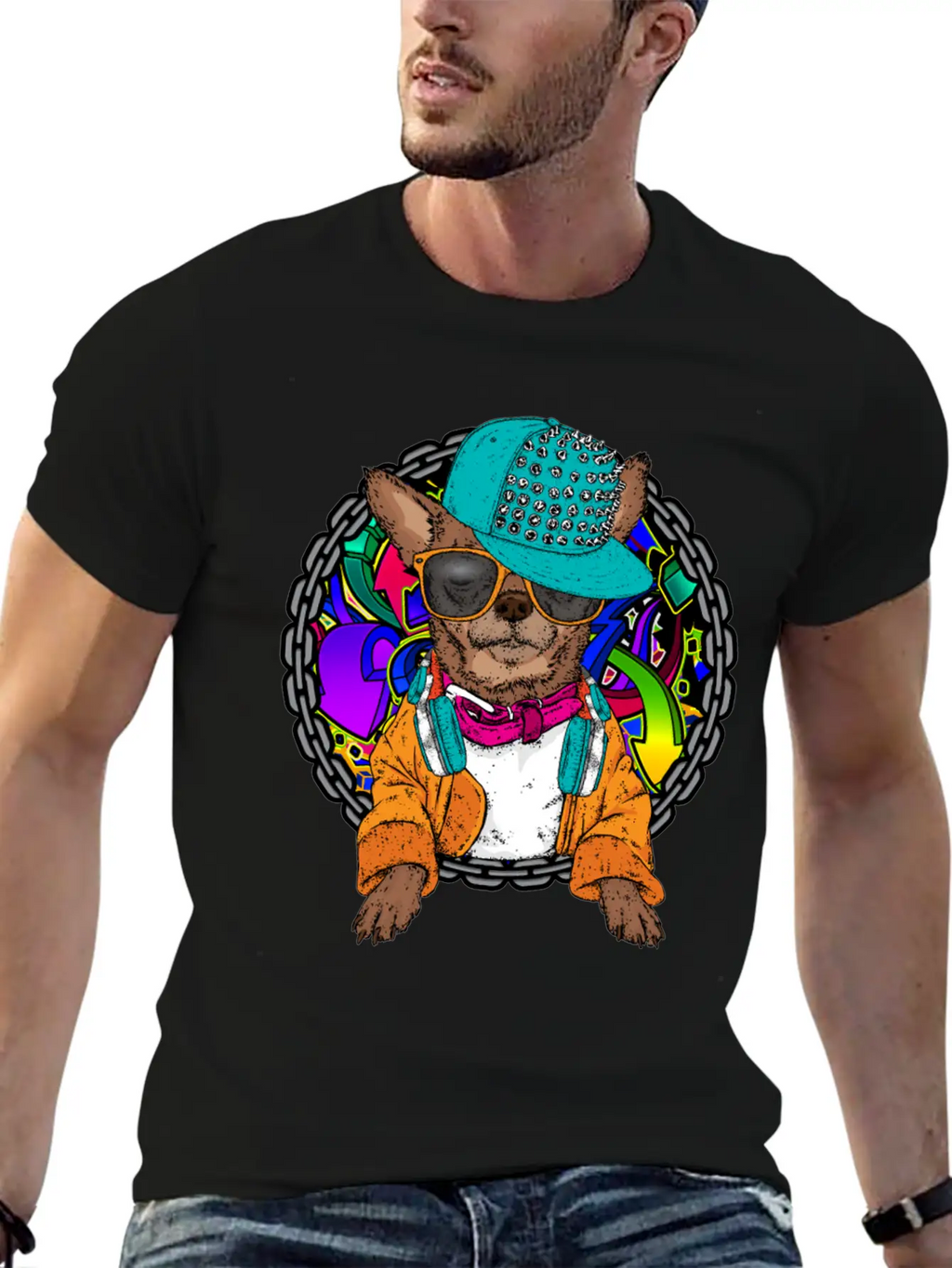 Street Dog Chihuahua Graffiti With Chain Dog Lover Stylish Everyday T-Shirt – Unisex Basic Cotton Tee