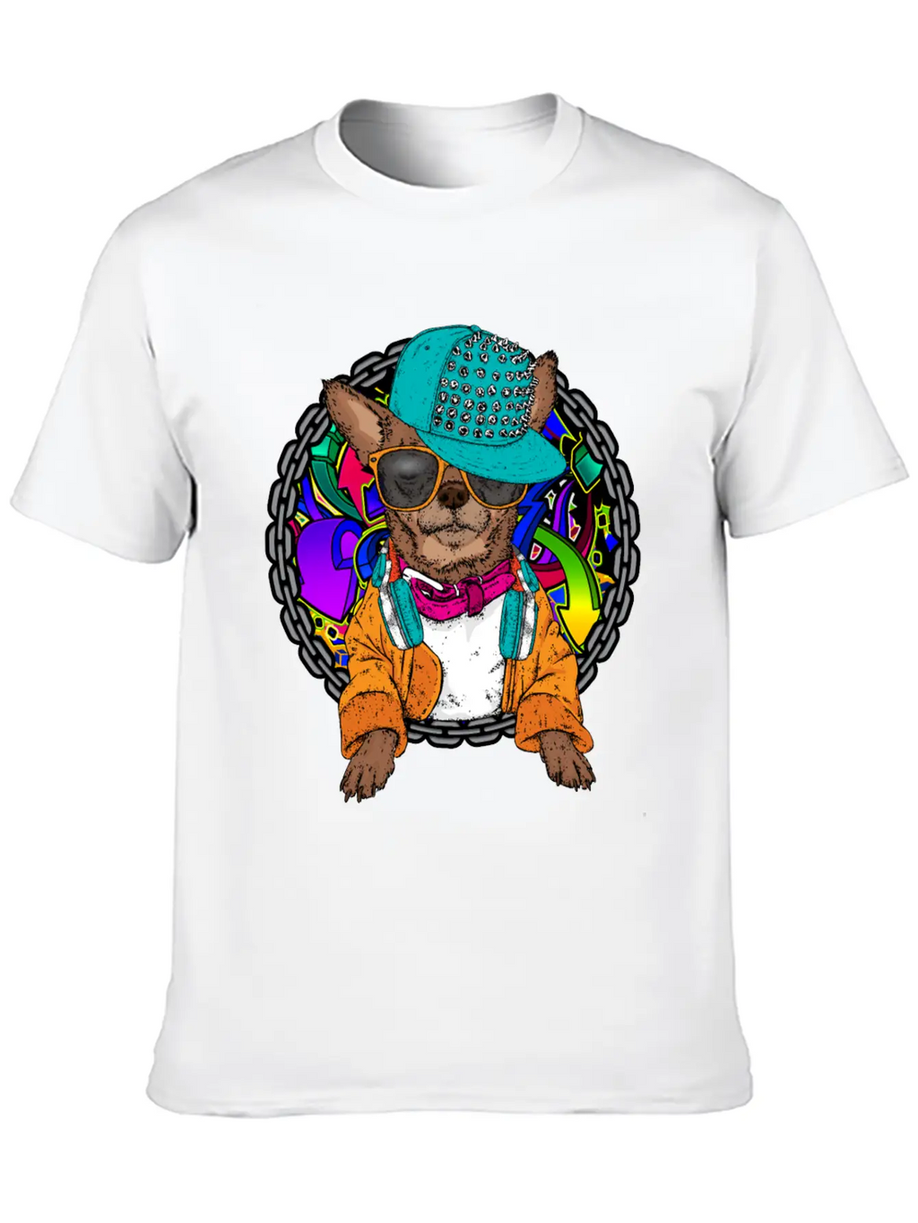 Street Dog Chihuahua Graffiti With Chain Dog Lover Stylish Everyday T-Shirt – Unisex Basic Cotton Tee