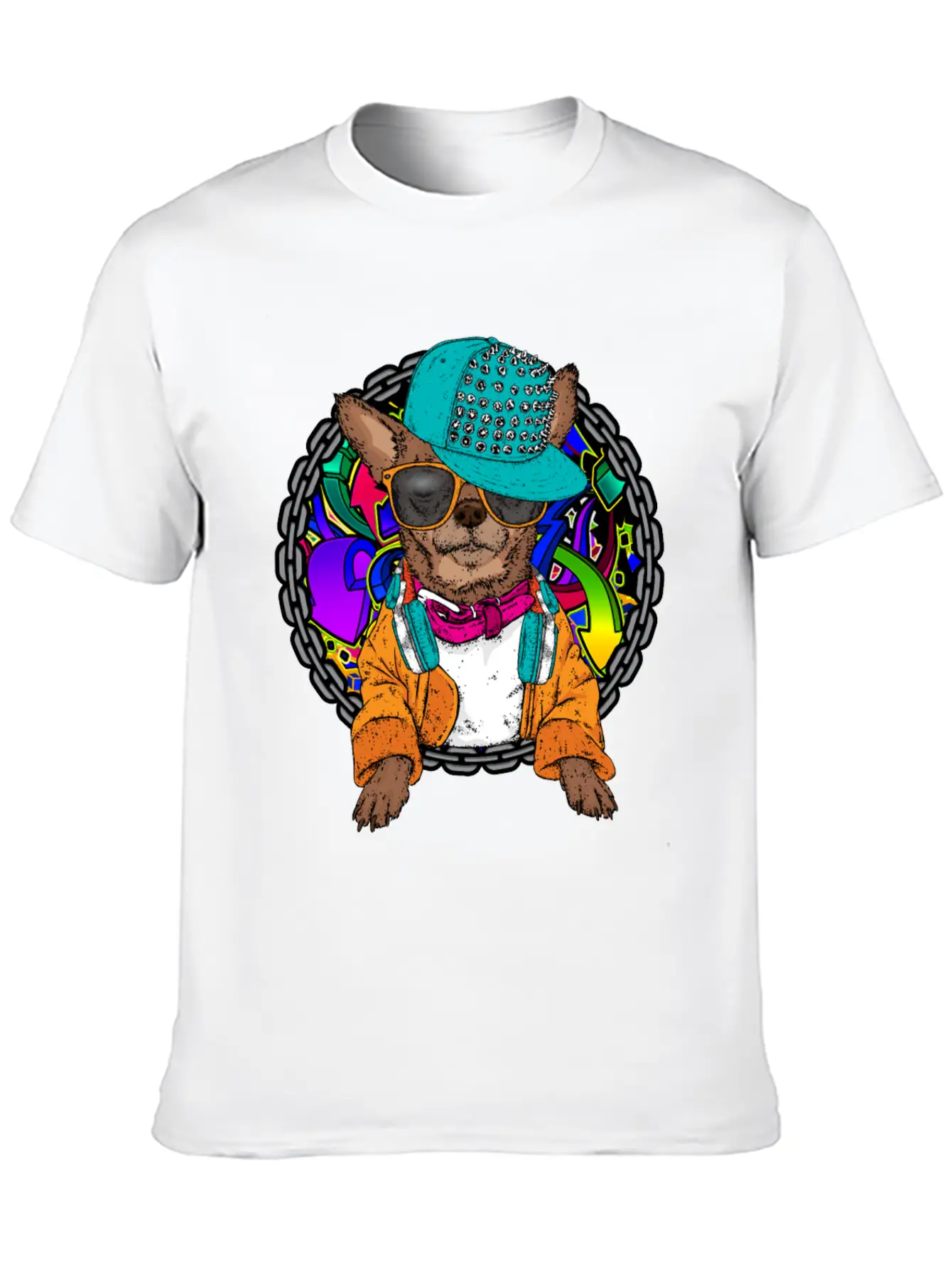 Street Dog Chihuahua Graffiti With Chain Dog Lover Stylish Everyday T-Shirt – Unisex Basic Cotton Tee