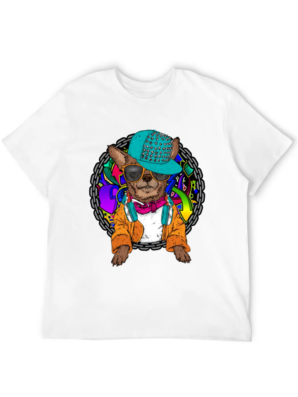 Street Dog Chihuahua Graffiti With Chain Dog Lover Stylish Everyday T-Shirt – Unisex Basic Cotton Tee