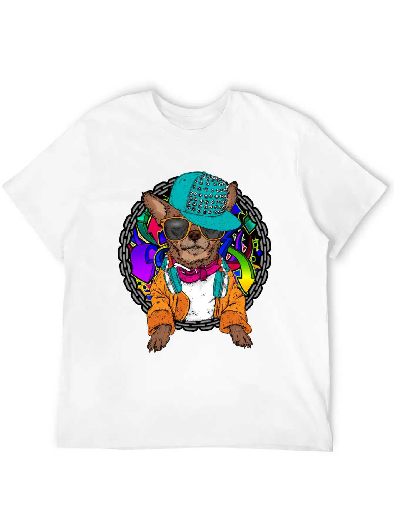 Street Dog Chihuahua Graffiti With Chain Dog Lover Stylish Everyday T-Shirt – Unisex Basic Cotton Tee
