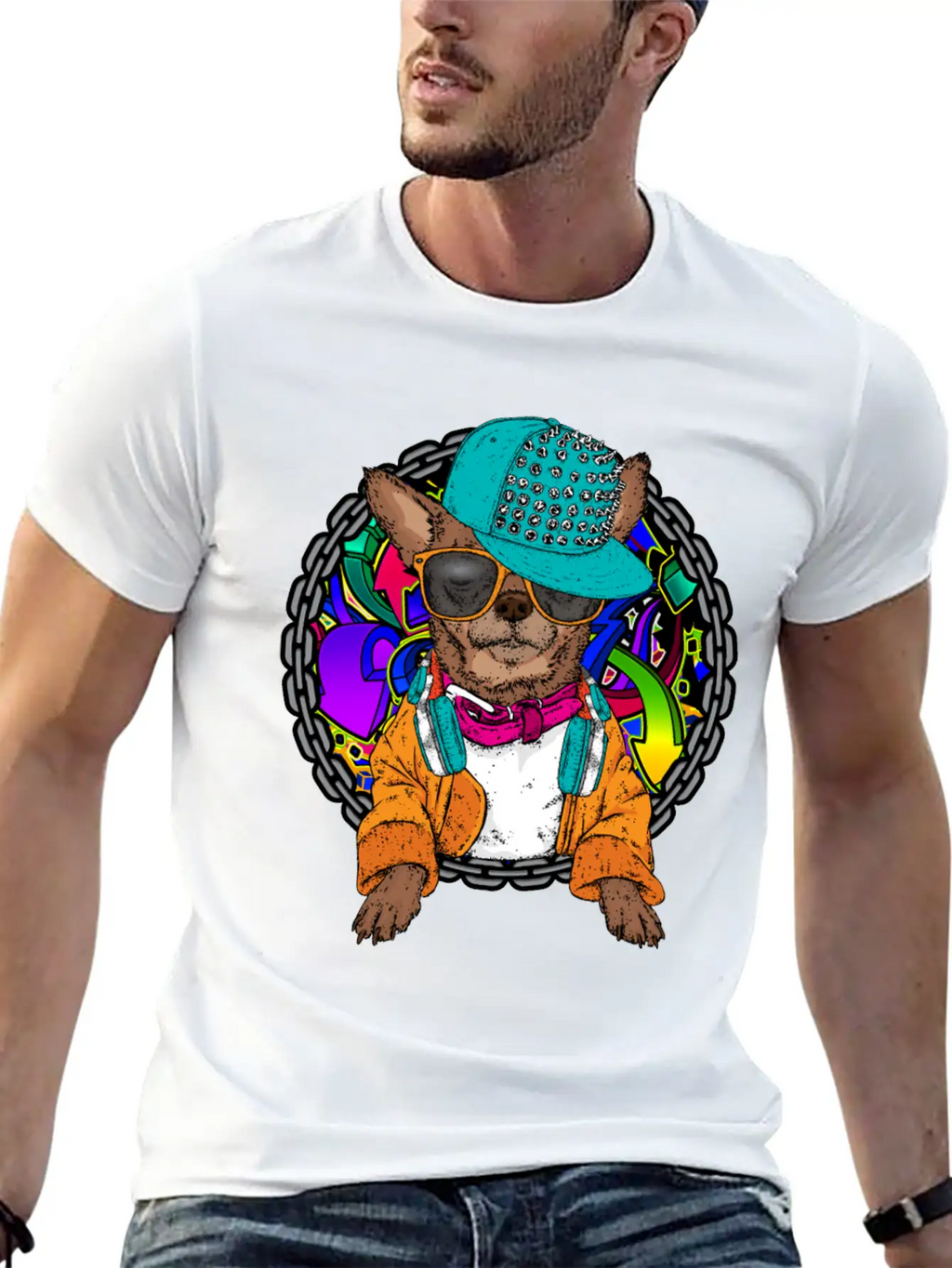 Street Dog Chihuahua Graffiti With Chain Dog Lover Stylish Everyday T-Shirt – Unisex Basic Cotton Tee
