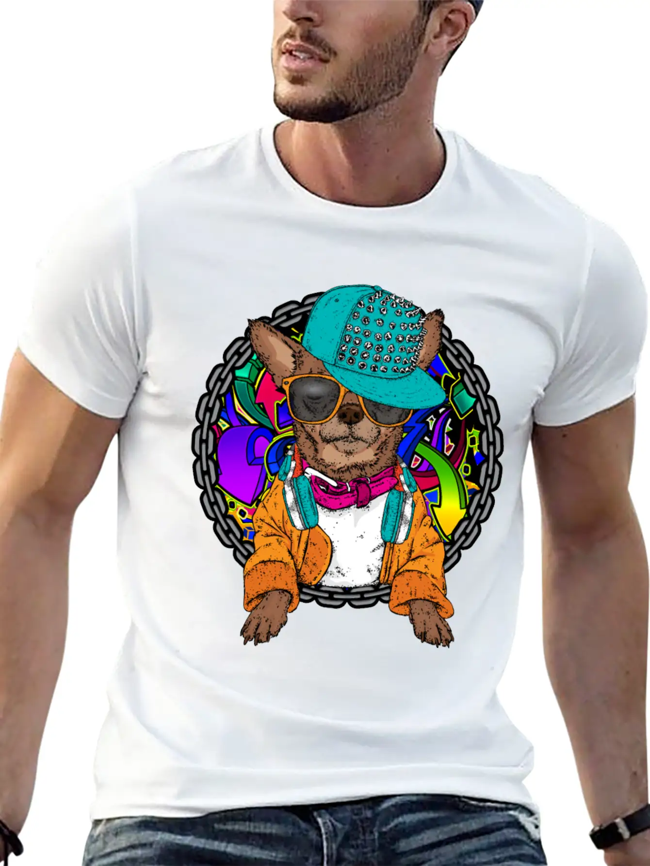 Street Dog Chihuahua Graffiti With Chain Dog Lover Stylish Everyday T-Shirt – Unisex Basic Cotton Tee