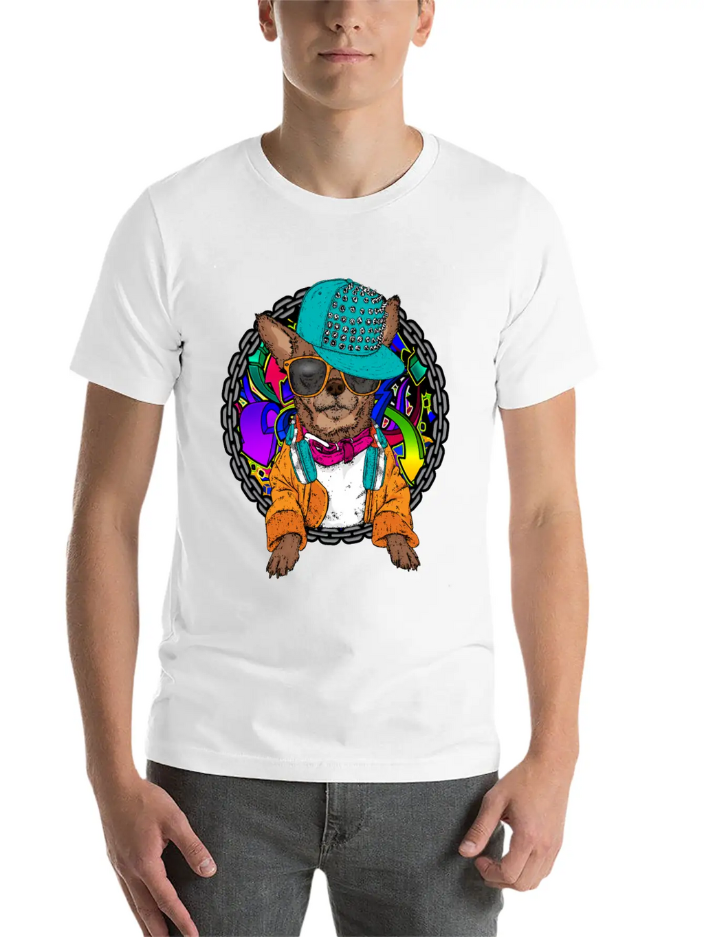 Street Dog Chihuahua Graffiti With Chain Dog Lover Stylish Everyday T-Shirt – Unisex Basic Cotton Tee