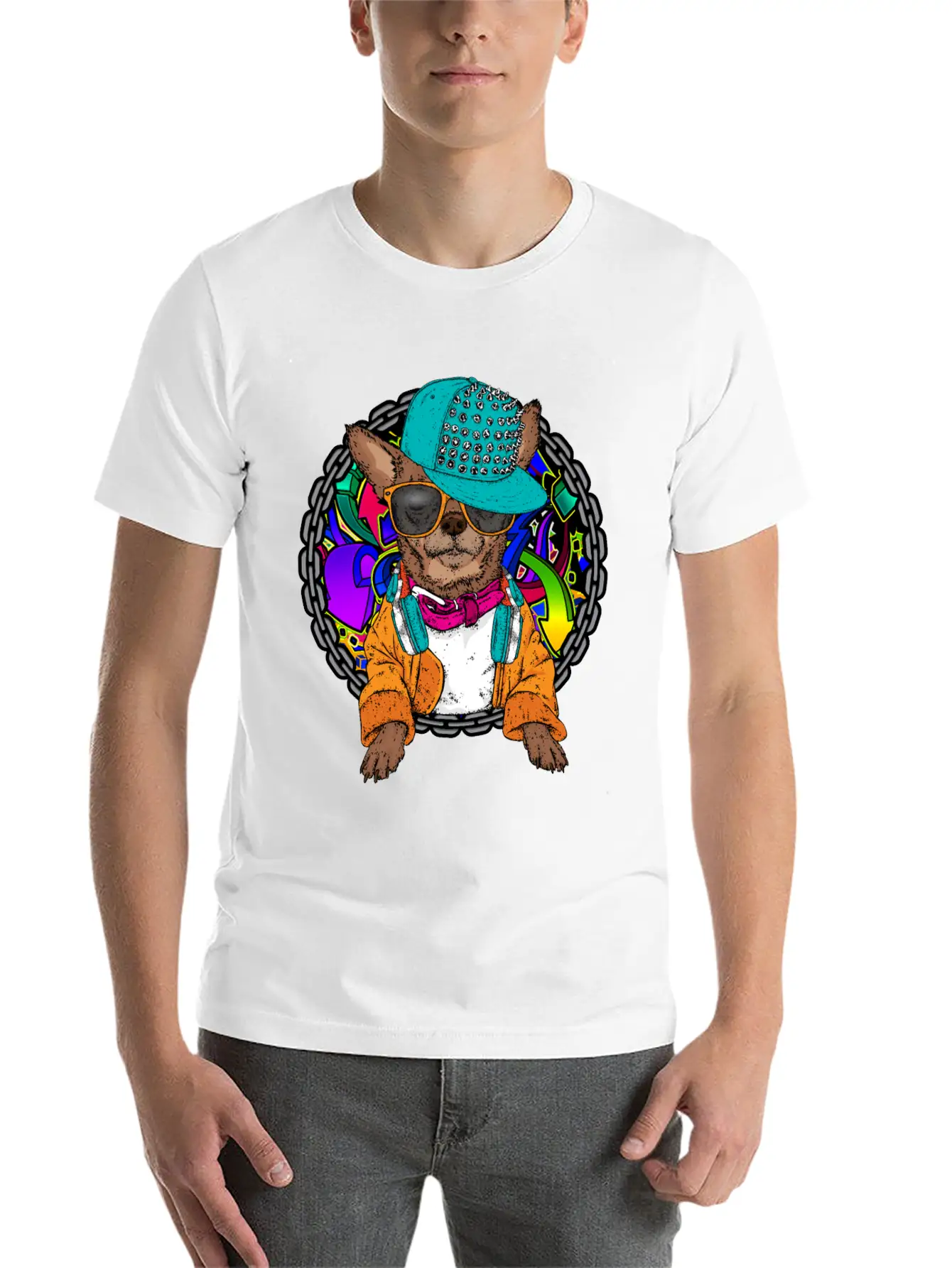 Street Dog Chihuahua Graffiti With Chain Dog Lover Stylish Everyday T-Shirt – Unisex Basic Cotton Tee