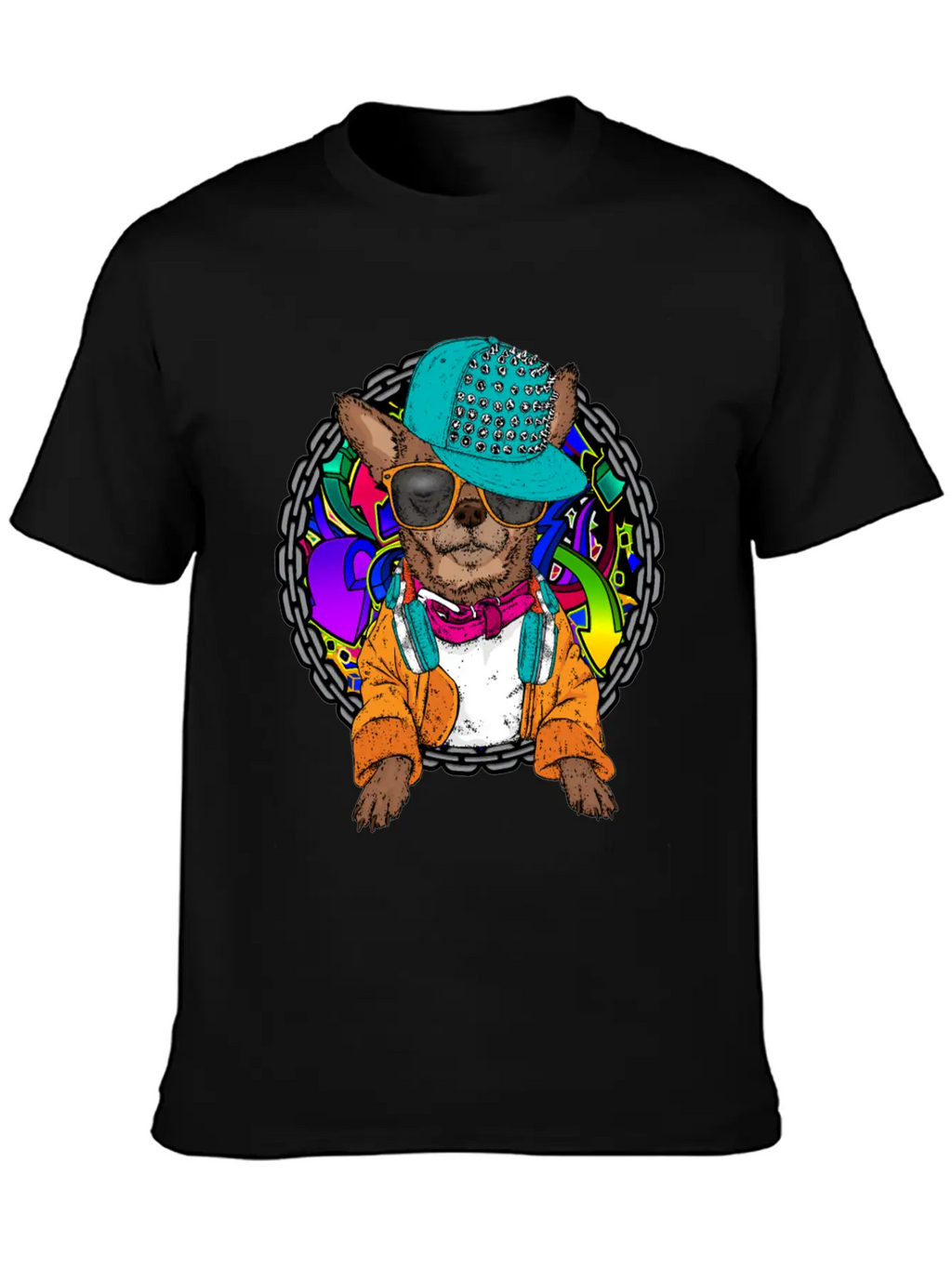 Street Dog Chihuahua Graffiti With Chain Dog Lover Stylish Everyday T-Shirt – Unisex Basic Cotton Tee