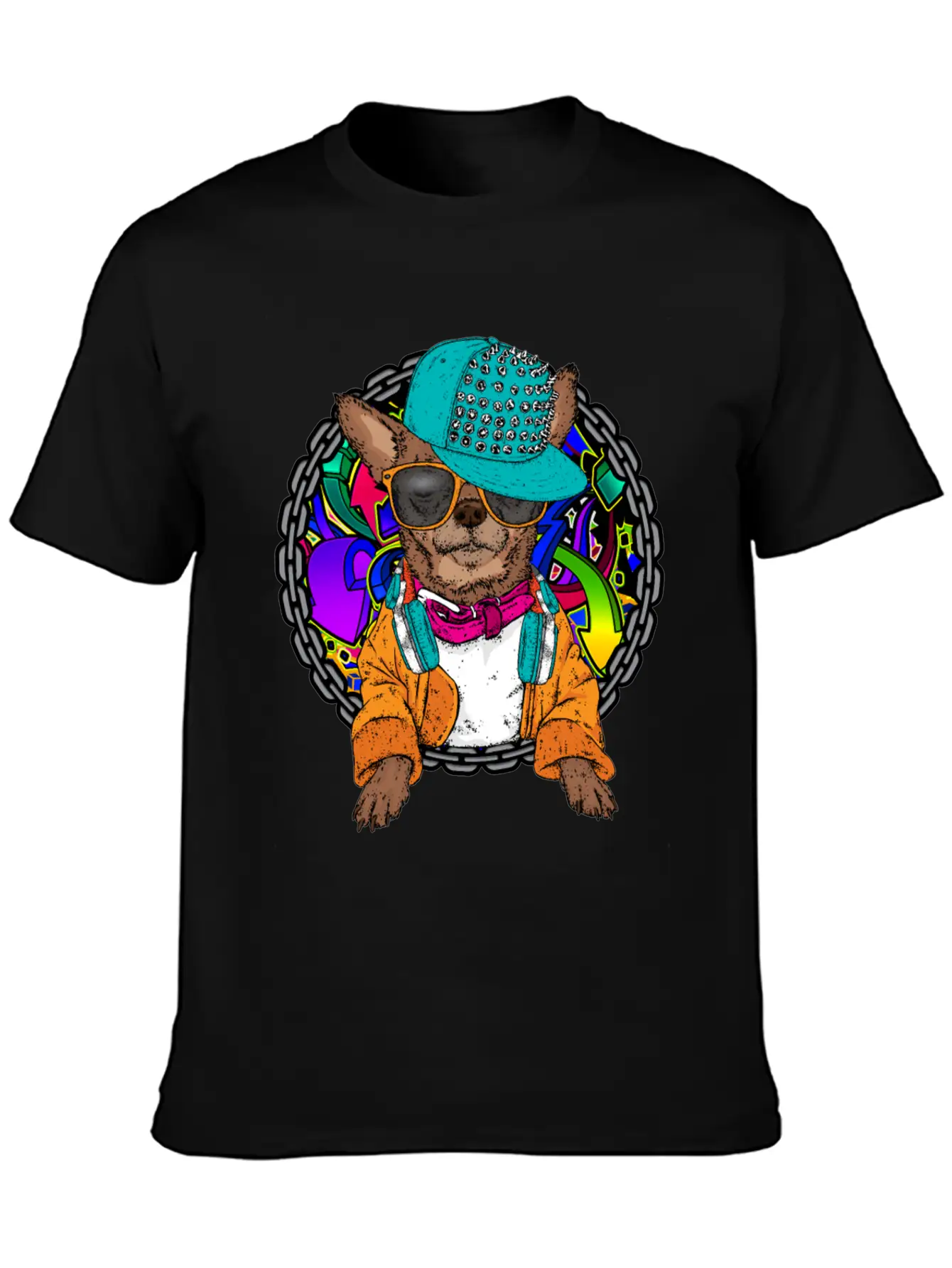 Street Dog Chihuahua Graffiti With Chain Dog Lover Stylish Everyday T-Shirt – Unisex Basic Cotton Tee
