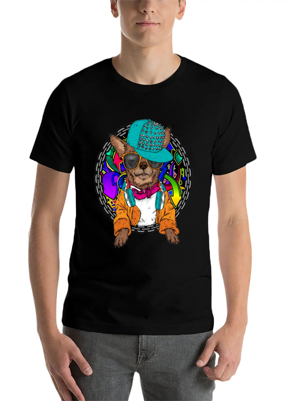 Street Dog Chihuahua Graffiti With Chain Dog Lover Stylish Everyday T-Shirt – Unisex Basic Cotton Tee