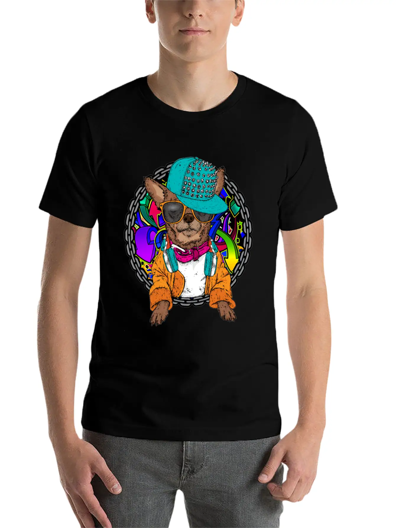 Street Dog Chihuahua Graffiti With Chain Dog Lover Stylish Everyday T-Shirt – Unisex Basic Cotton Tee