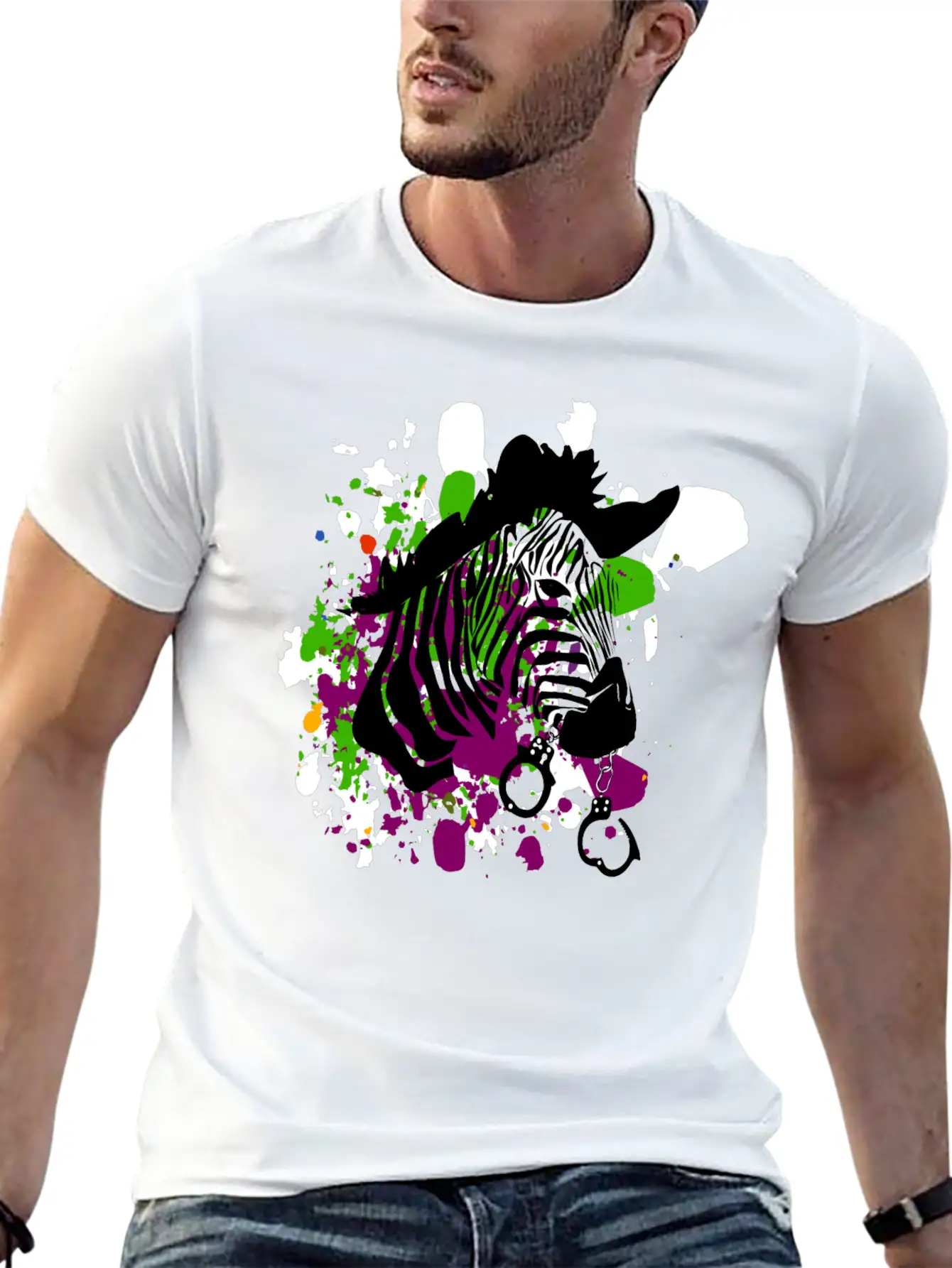 Streetart Zebra Hipster Unisex Short Sleeve Soft Cotton T-Shirt – Casual Everyday Wear
