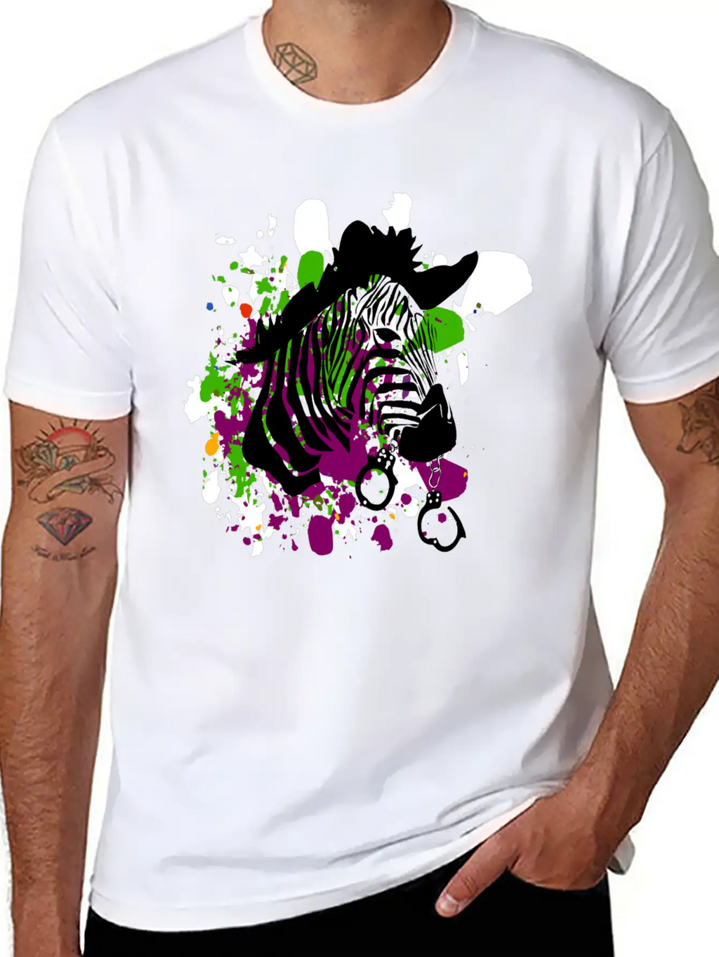 Streetart Zebra Hipster Unisex Short Sleeve Soft Cotton T-Shirt – Casual Everyday Wear