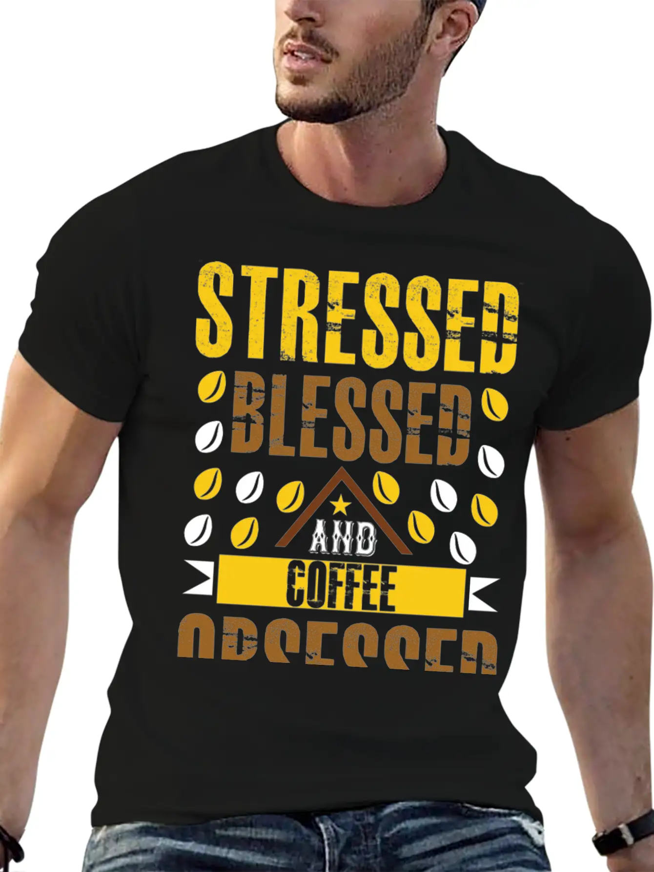Stress Bless And Coffee Obsessed Essential Cotton Tee For Daily Outfits – Unisex Style