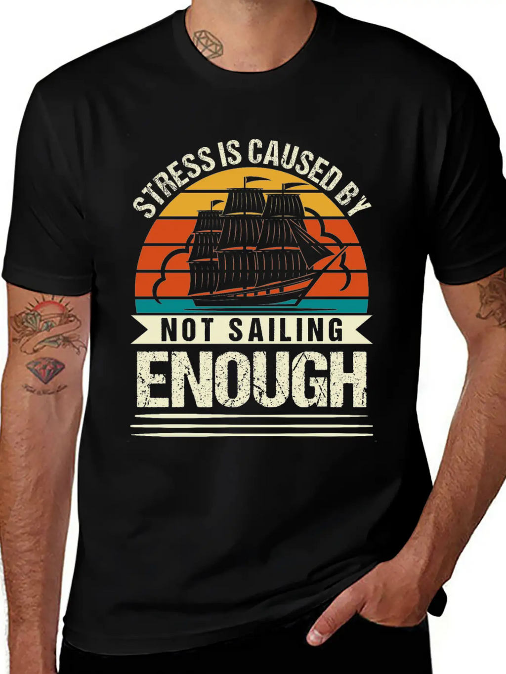 Stress Is Caused By Not Sailing Enough Funny Unisex Short Sleeve Soft Cotton T-Shirt – Casual Everyday Wear