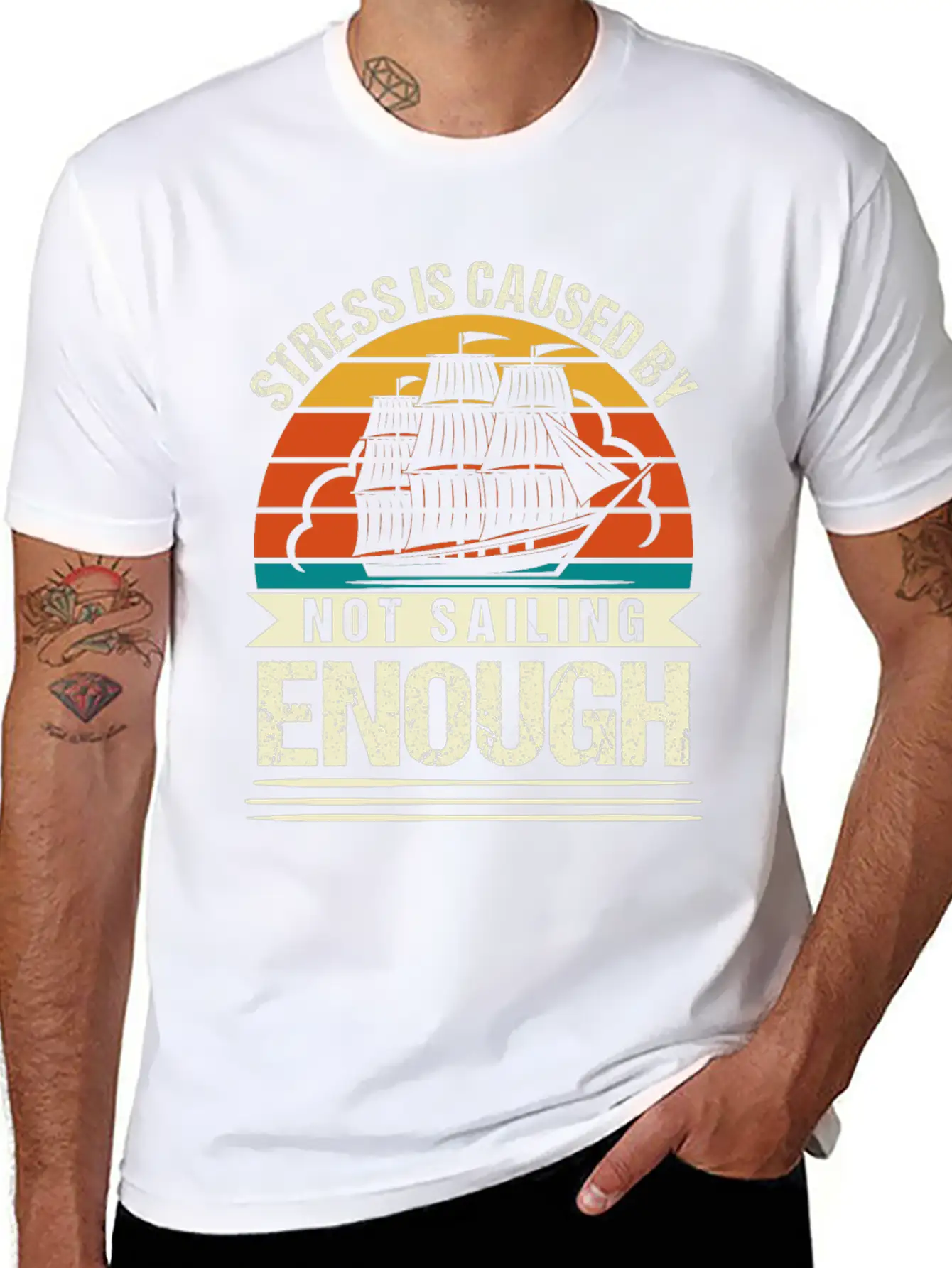 Stress Is Caused By Not Sailing Enough Funny Unisex Short Sleeve Soft Cotton T-Shirt – Casual Everyday Wear