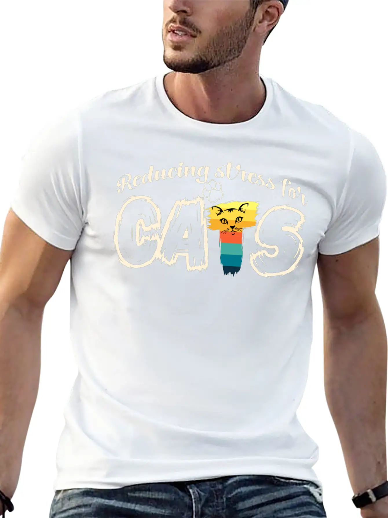 Stressed Cat Stylish Everyday T-Shirt – Unisex Basic Cotton Tee