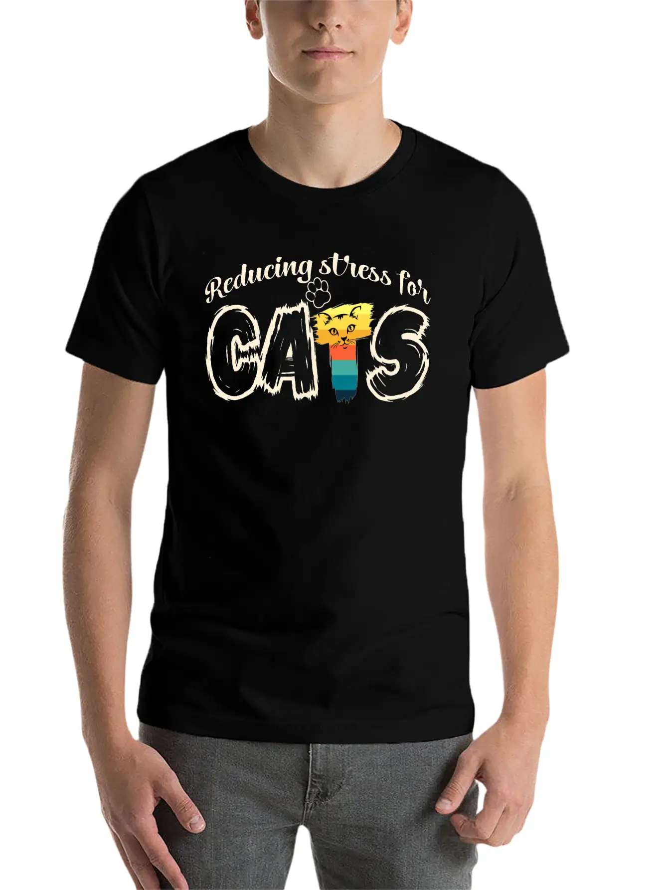 Stressed Cat Stylish Everyday T-Shirt – Unisex Basic Cotton Tee
