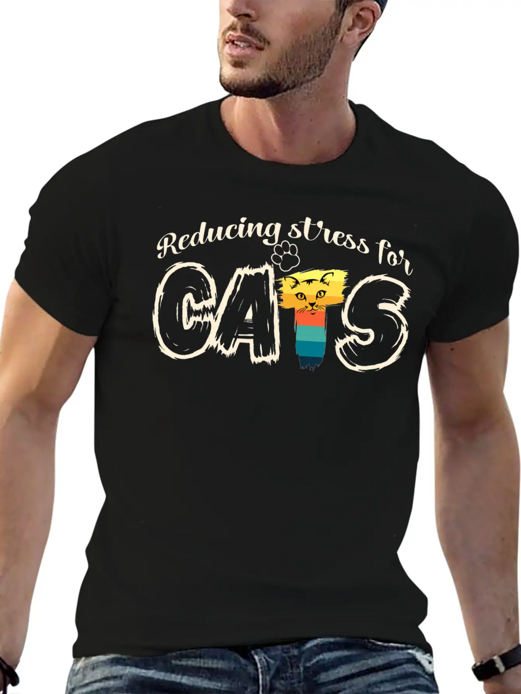 Stressed Cat Stylish Everyday T-Shirt – Unisex Basic Cotton Tee