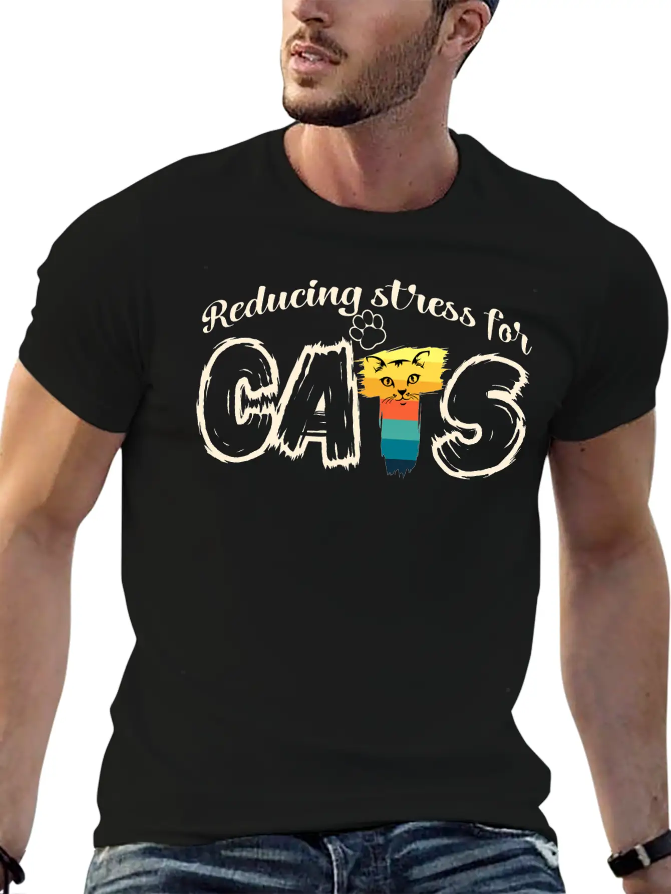 Stressed Cat Stylish Everyday T-Shirt – Unisex Basic Cotton Tee