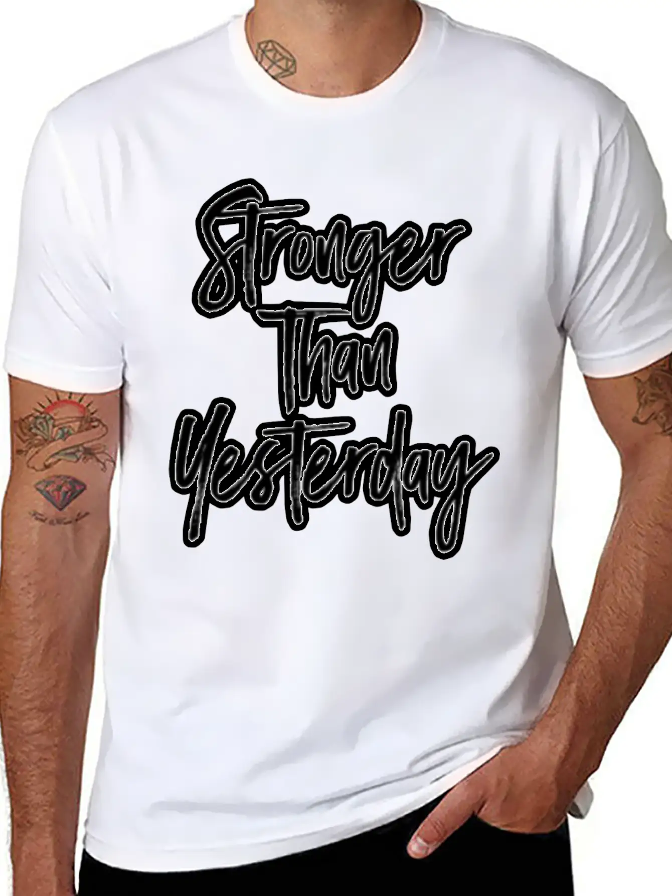 Stronger Than Yesterday Motivation Motivate Breathable Soft Cotton T-Shirt – Timeless Casual Look