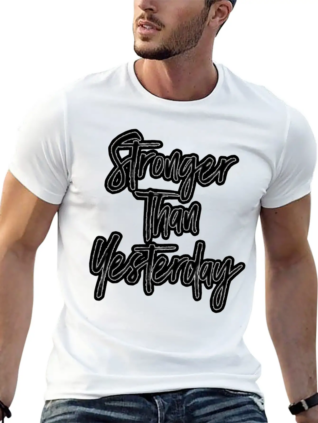 Stronger Than Yesterday Motivation Motivate Breathable Soft Cotton T-Shirt – Timeless Casual Look