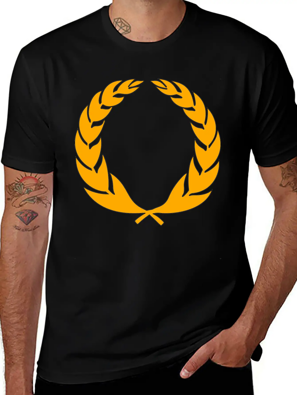 Stylised Laurel Wreath Essential Cotton Tee For Daily Outfits – Unisex Style