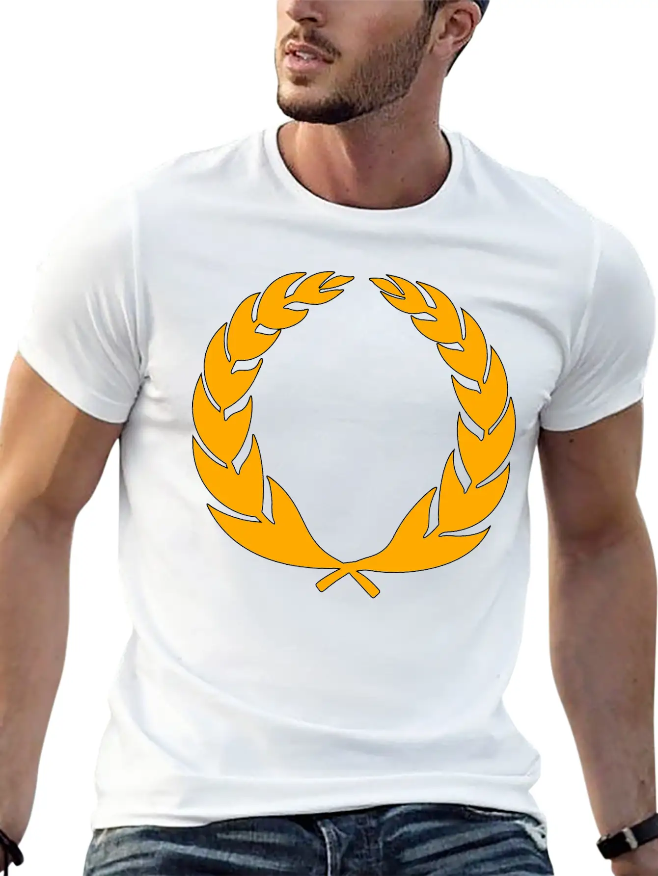 Stylised Laurel Wreath Essential Cotton Tee For Daily Outfits – Unisex Style