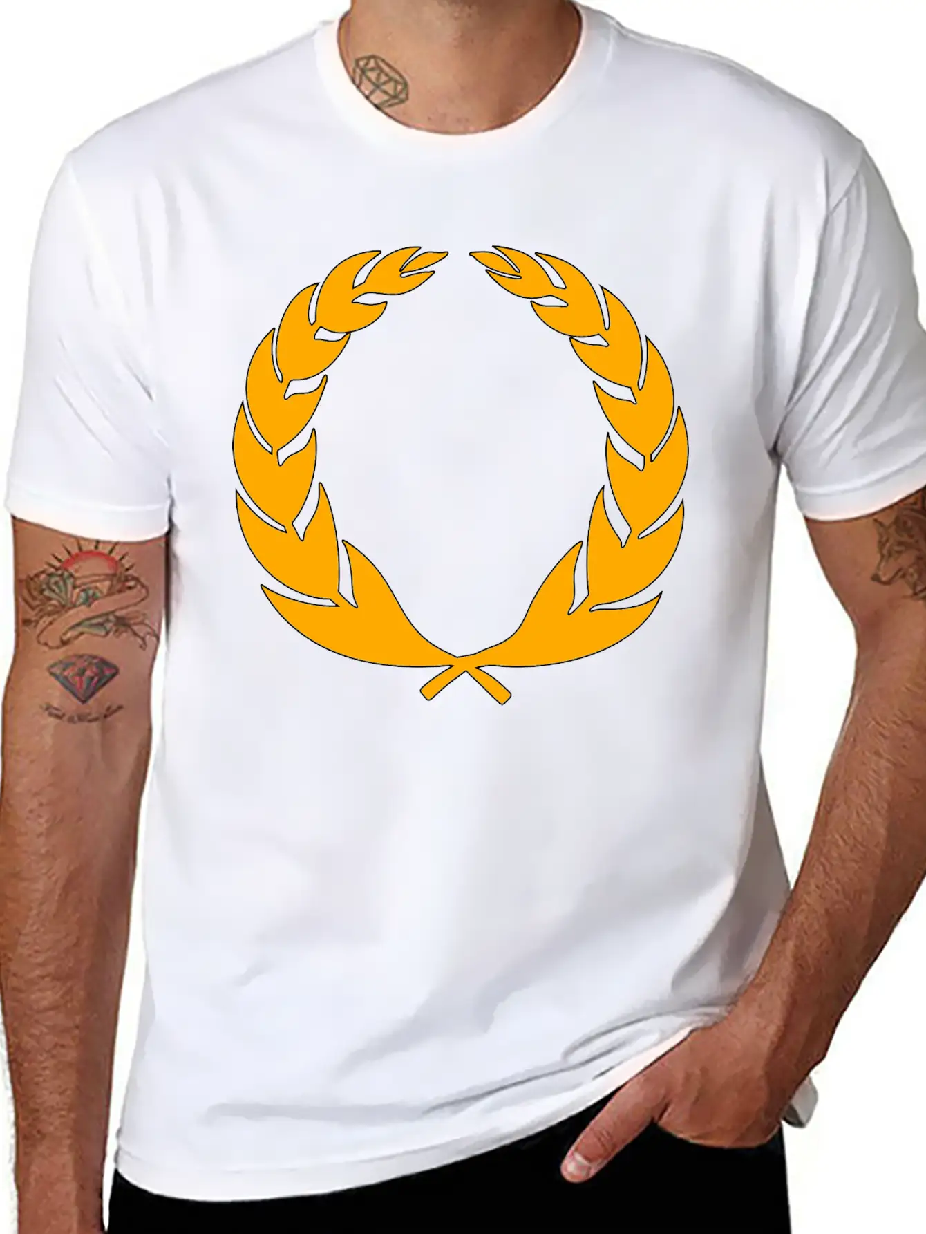 Stylised Laurel Wreath Essential Cotton Tee For Daily Outfits – Unisex Style