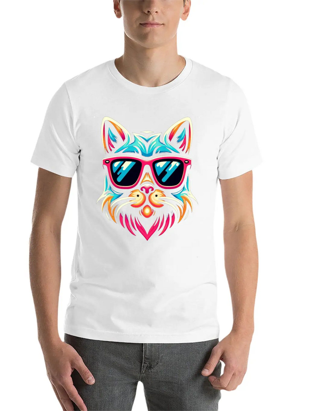 Stylized Cat Funny Cool Cats Pet Art 3 Breathable Soft Cotton T-Shirt – Timeless Casual Look