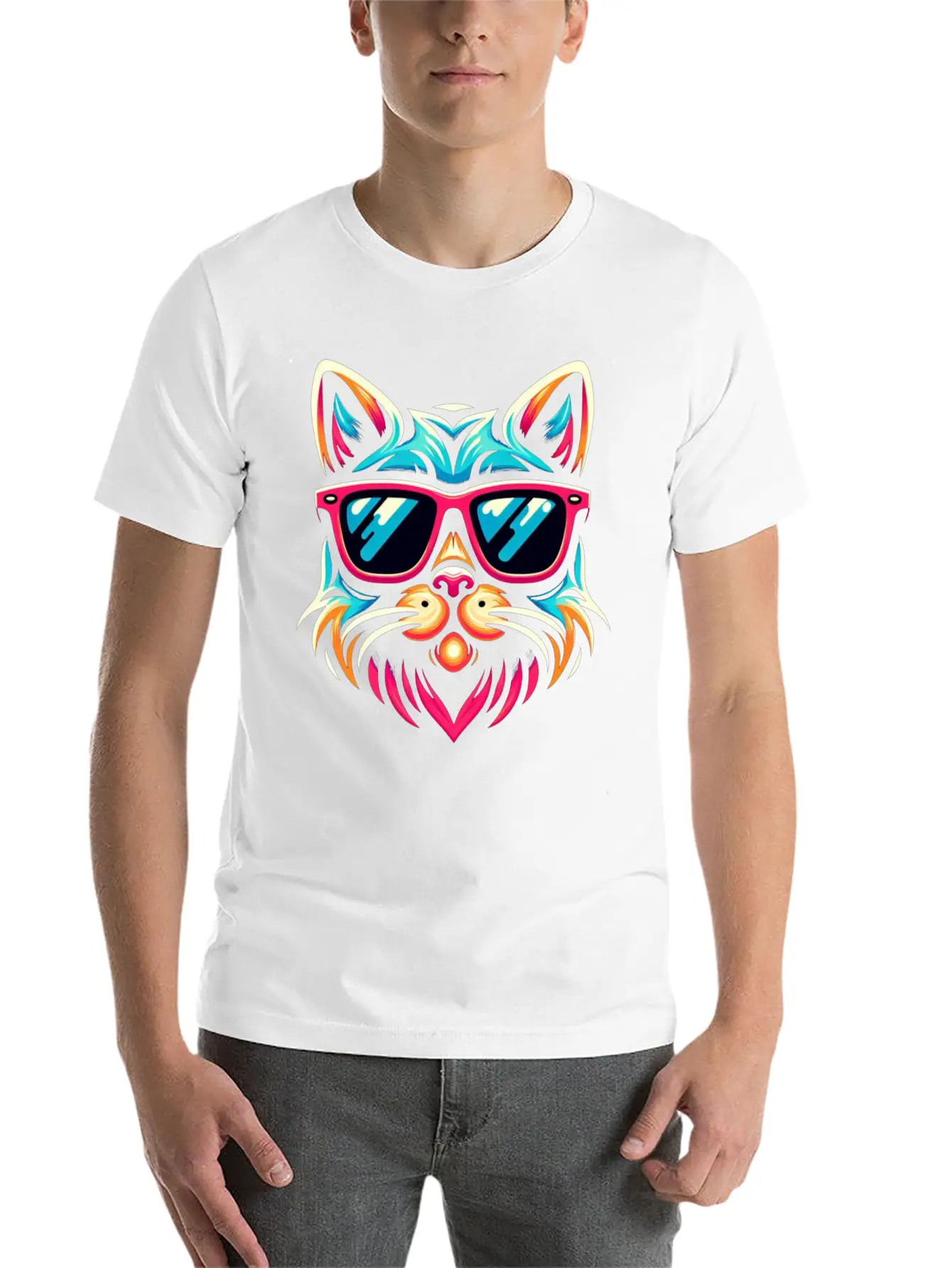 Stylized Cat Funny Cool Cats Pet Art 3 Breathable Soft Cotton T-Shirt – Timeless Casual Look