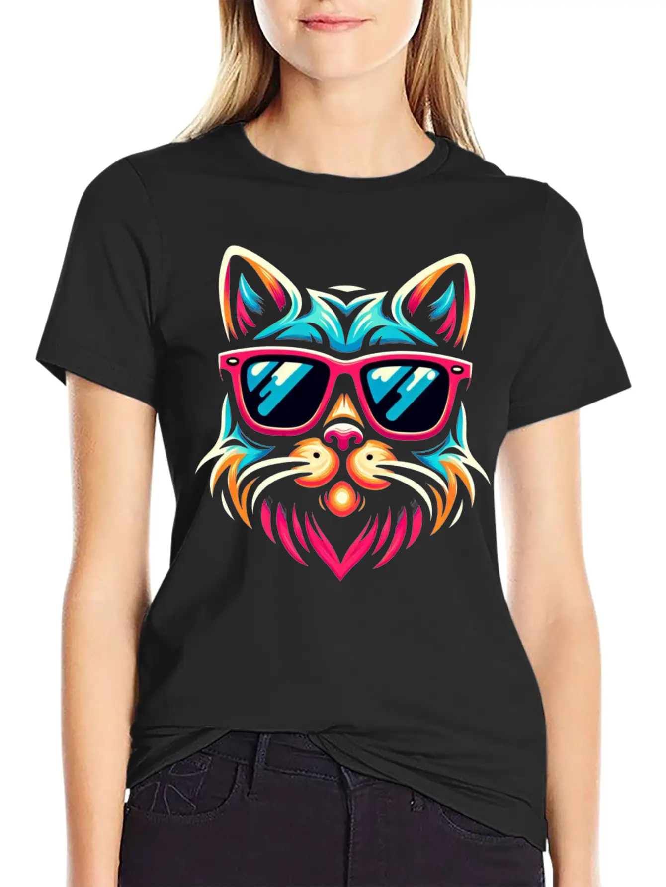 Stylized Cat Funny Cool Cats Pet Art 3 Breathable Soft Cotton T-Shirt – Timeless Casual Look