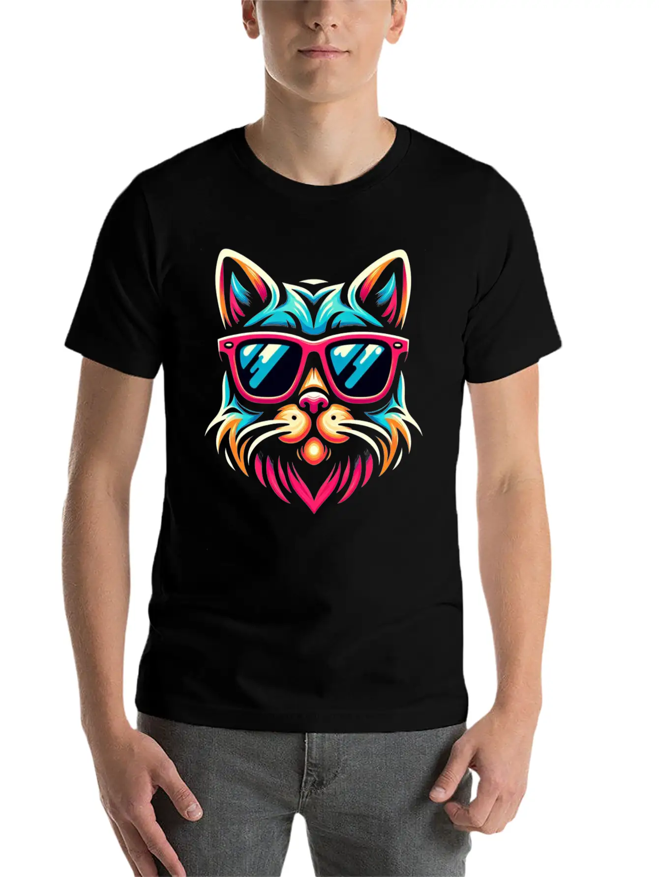 Stylized Cat Funny Cool Cats Pet Art 3 Breathable Soft Cotton T-Shirt – Timeless Casual Look