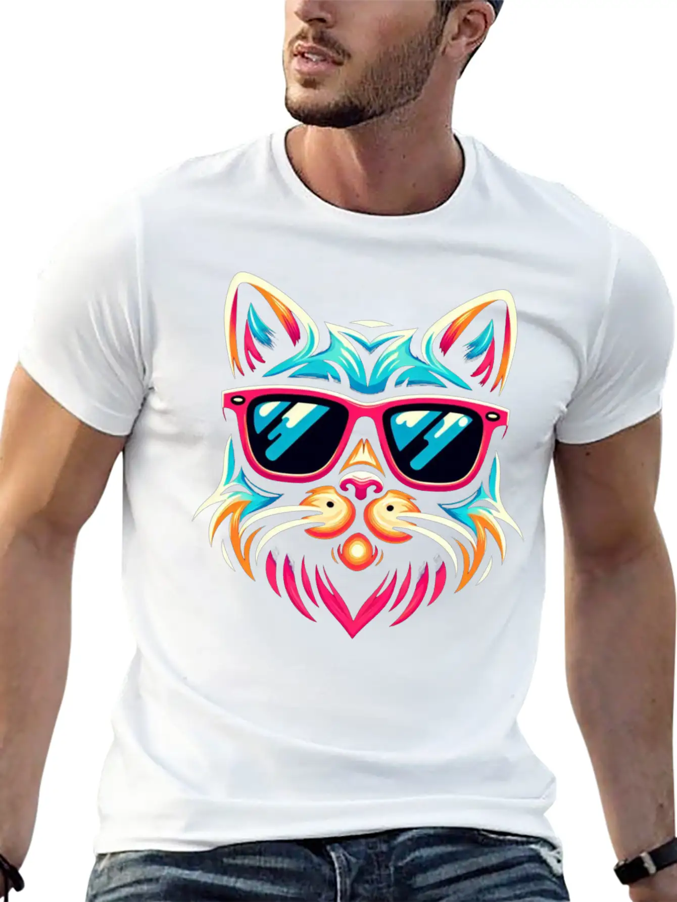 Stylized Cat Funny Cool Cats Pet Art 3 Breathable Soft Cotton T-Shirt – Timeless Casual Look