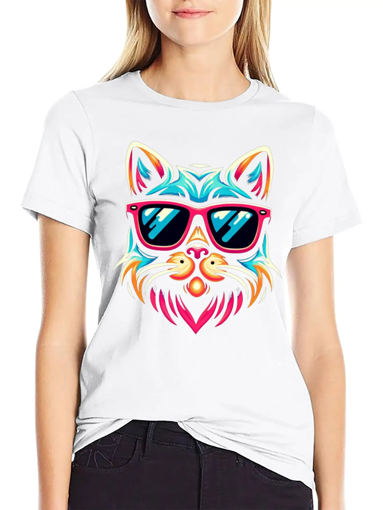 Stylized Cat Funny Cool Cats Pet Art 3 Breathable Soft Cotton T-Shirt – Timeless Casual Look