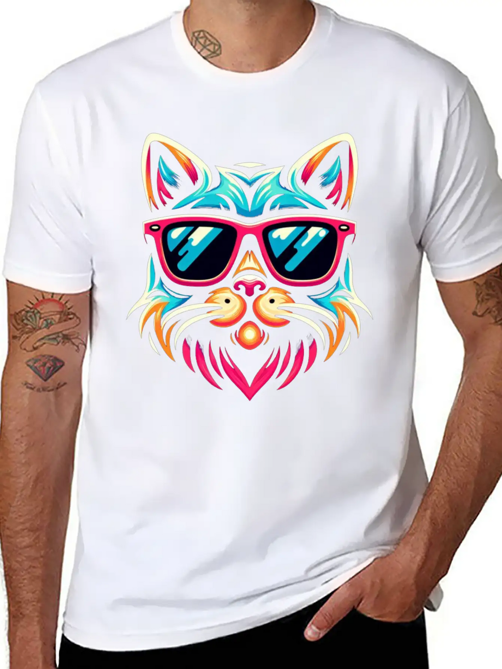 Stylized Cat Funny Cool Cats Pet Art 3 Breathable Soft Cotton T-Shirt – Timeless Casual Look
