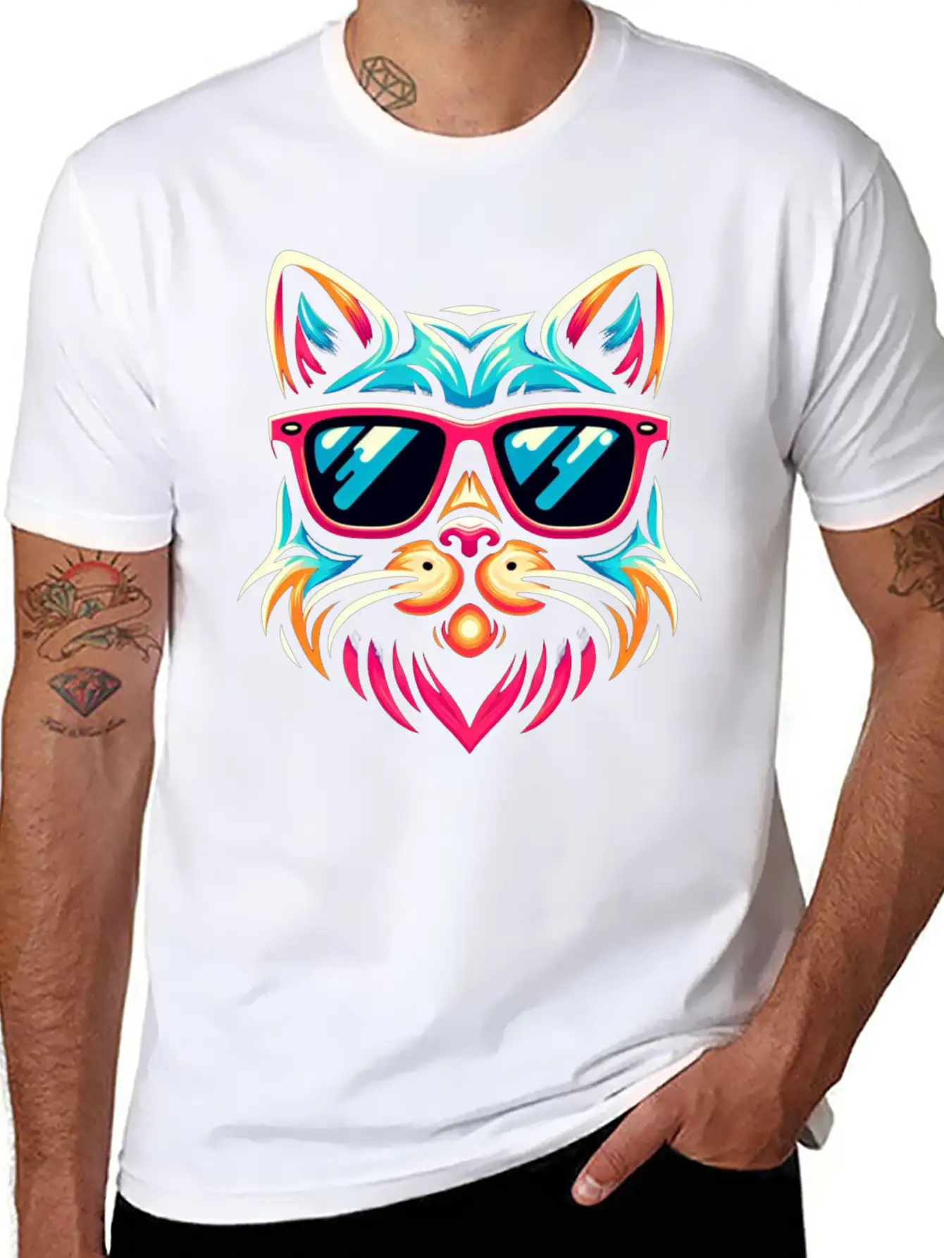 Stylized Cat Funny Cool Cats Pet Art 3 Breathable Soft Cotton T-Shirt – Timeless Casual Look