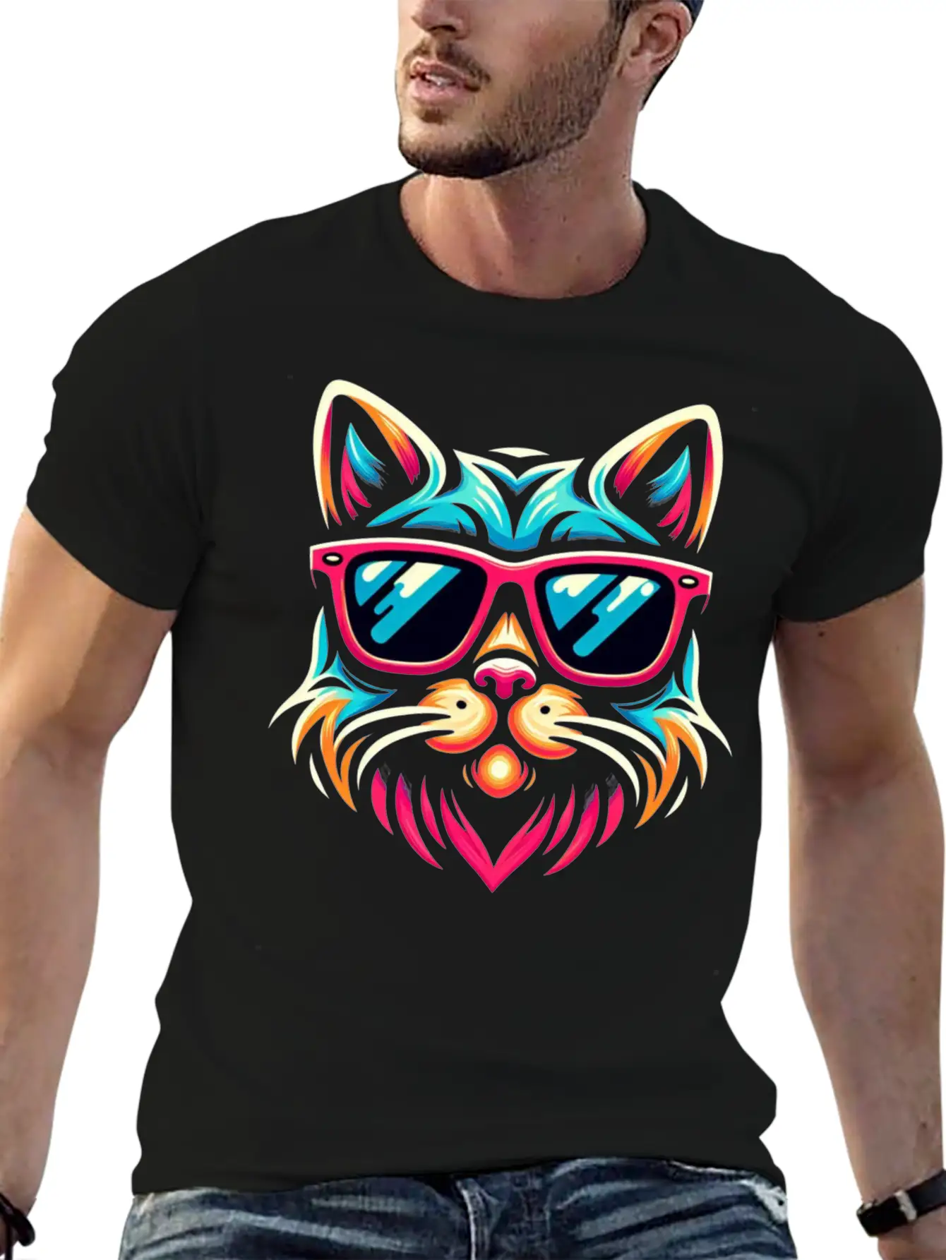 Stylized Cat Funny Cool Cats Pet Art 3 Breathable Soft Cotton T-Shirt – Timeless Casual Look
