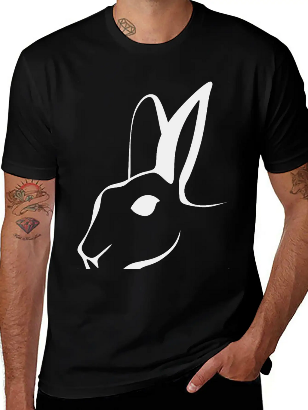 Stylized Rabbit Line Art Stylish Everyday T-Shirt – Unisex Basic Cotton Tee