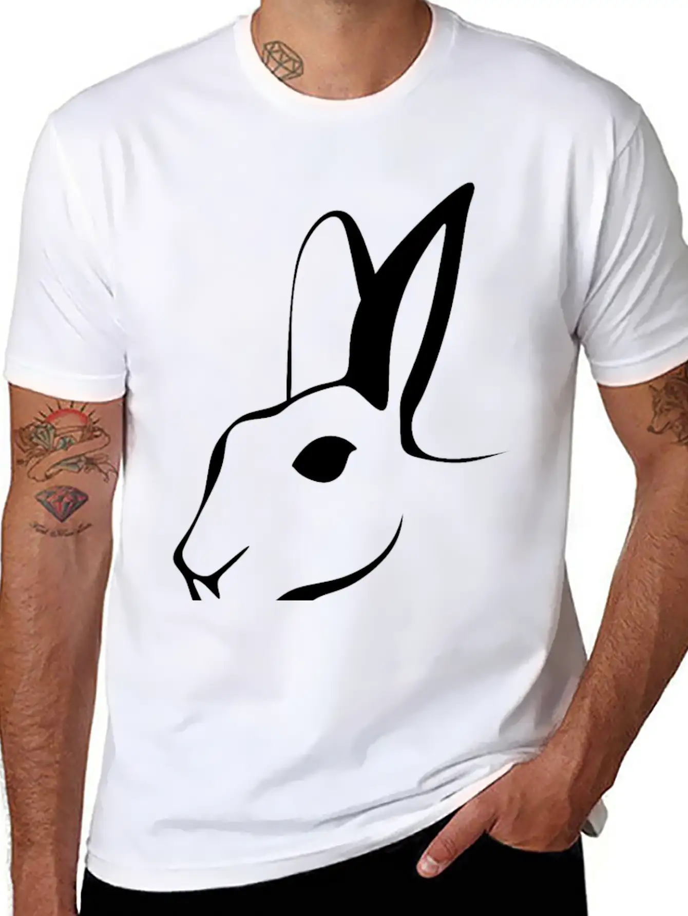 Stylized Rabbit Line Art Stylish Everyday T-Shirt – Unisex Basic Cotton Tee