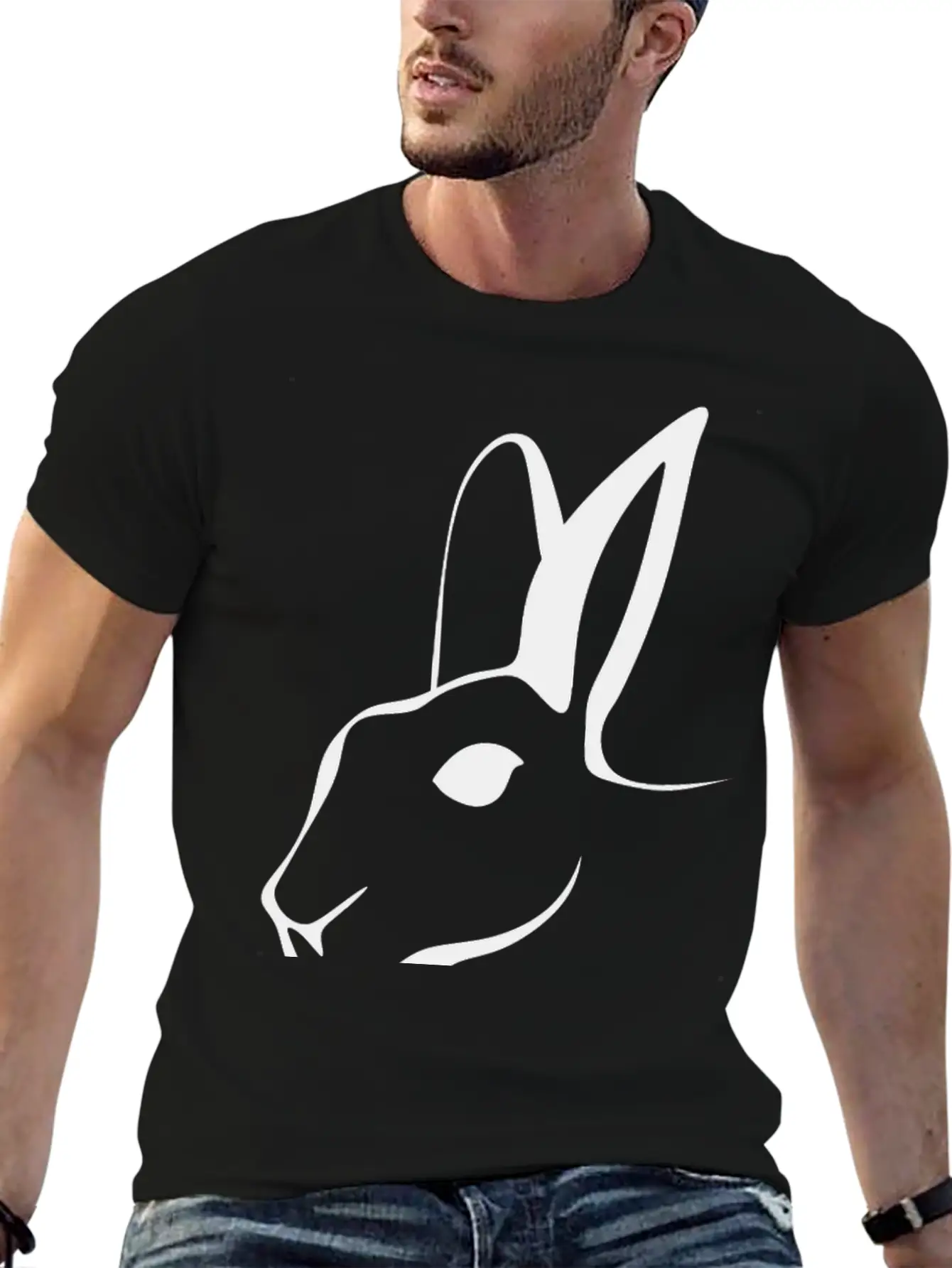 Stylized Rabbit Line Art Stylish Everyday T-Shirt – Unisex Basic Cotton Tee