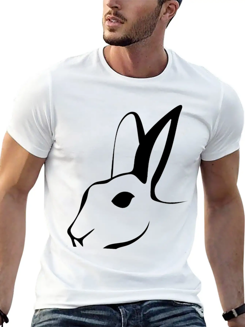 Stylized Rabbit Line Art Stylish Everyday T-Shirt – Unisex Basic Cotton Tee