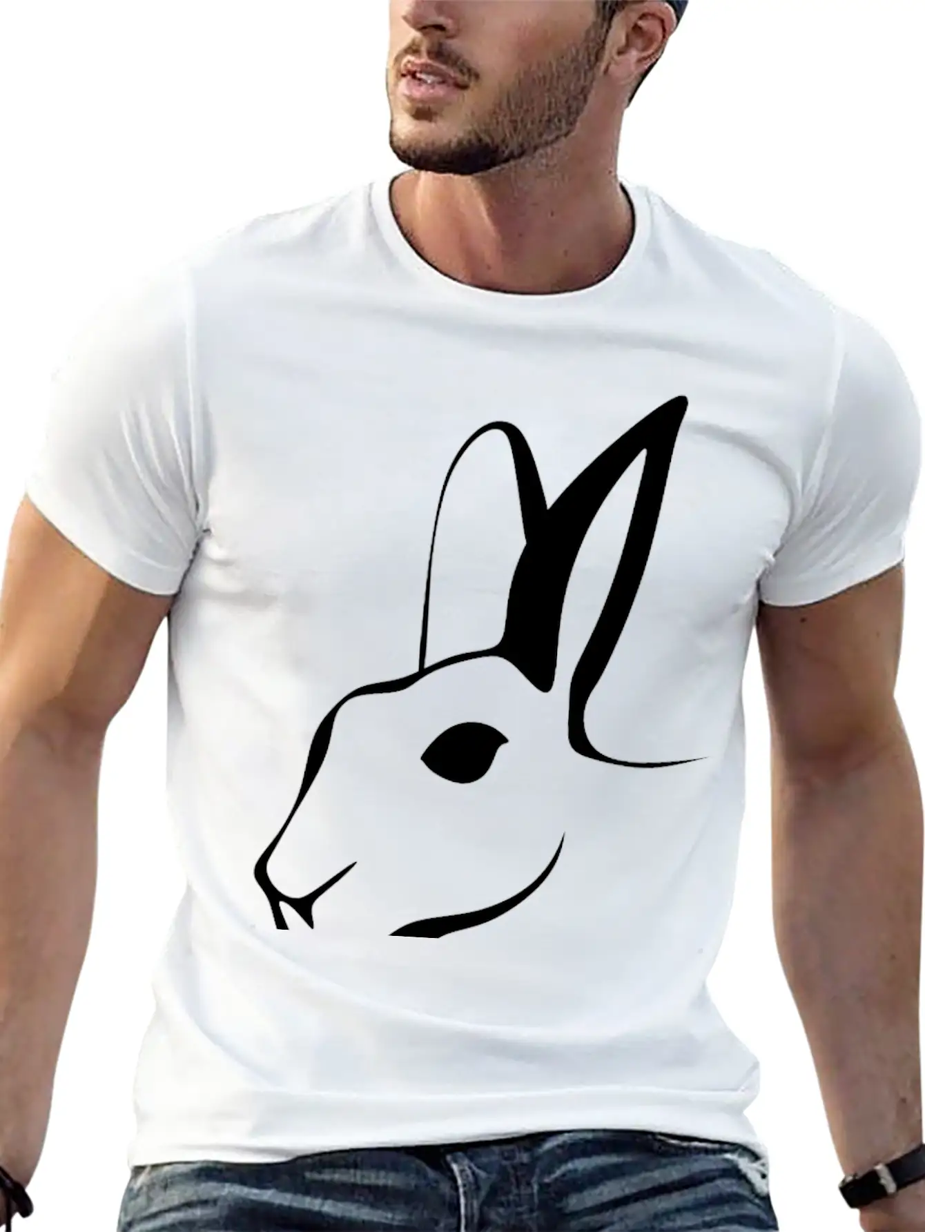 Stylized Rabbit Line Art Stylish Everyday T-Shirt – Unisex Basic Cotton Tee