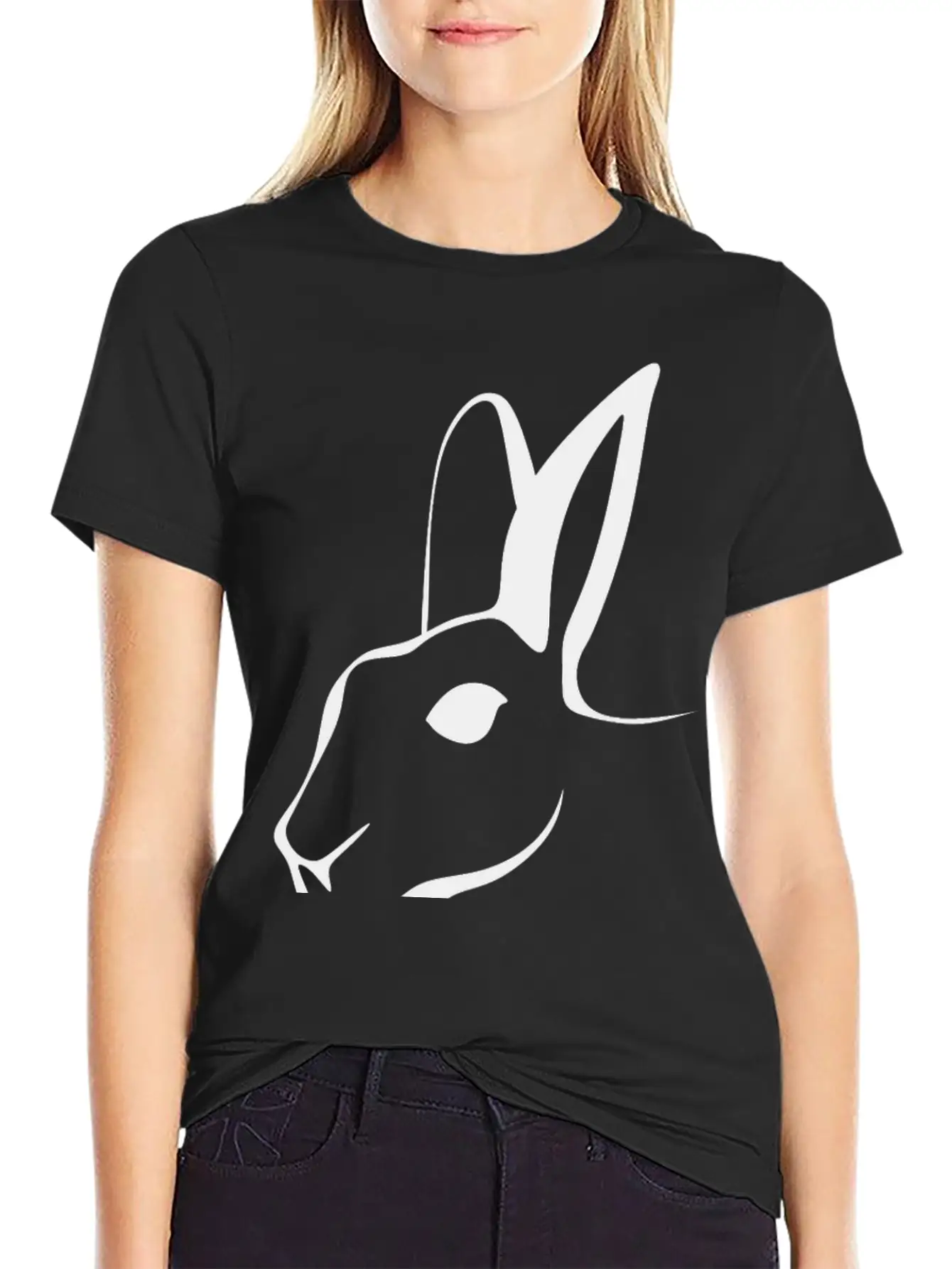 Stylized Rabbit Line Art Stylish Everyday T-Shirt – Unisex Basic Cotton Tee